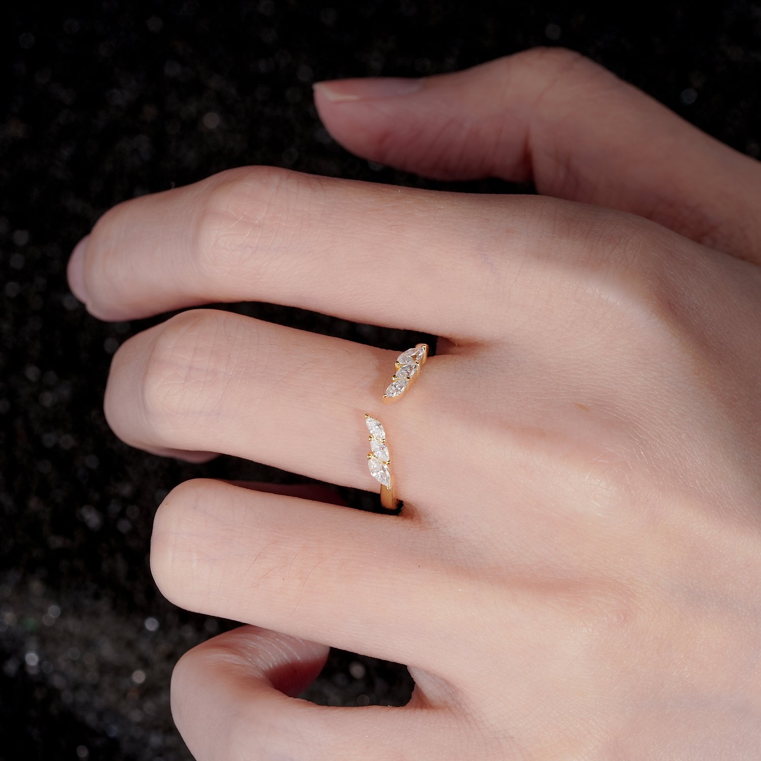 Nature-Inspired Marquise Moissanite Open Wedding Band