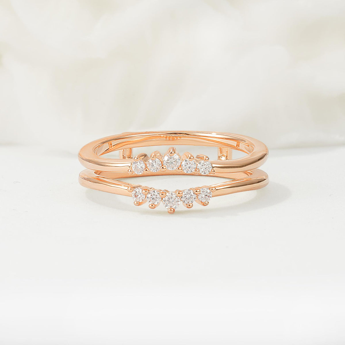 Double Band Moissanite Enhancer Guard, V-Shaped Wedding Band - Additional view