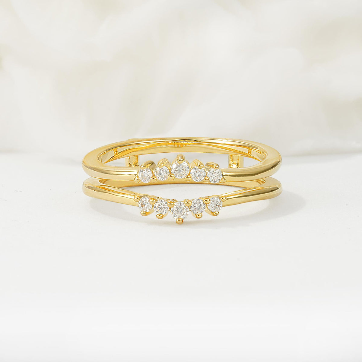 Double Band Moissanite Enhancer Guard, V-Shaped Wedding Band - Additional view