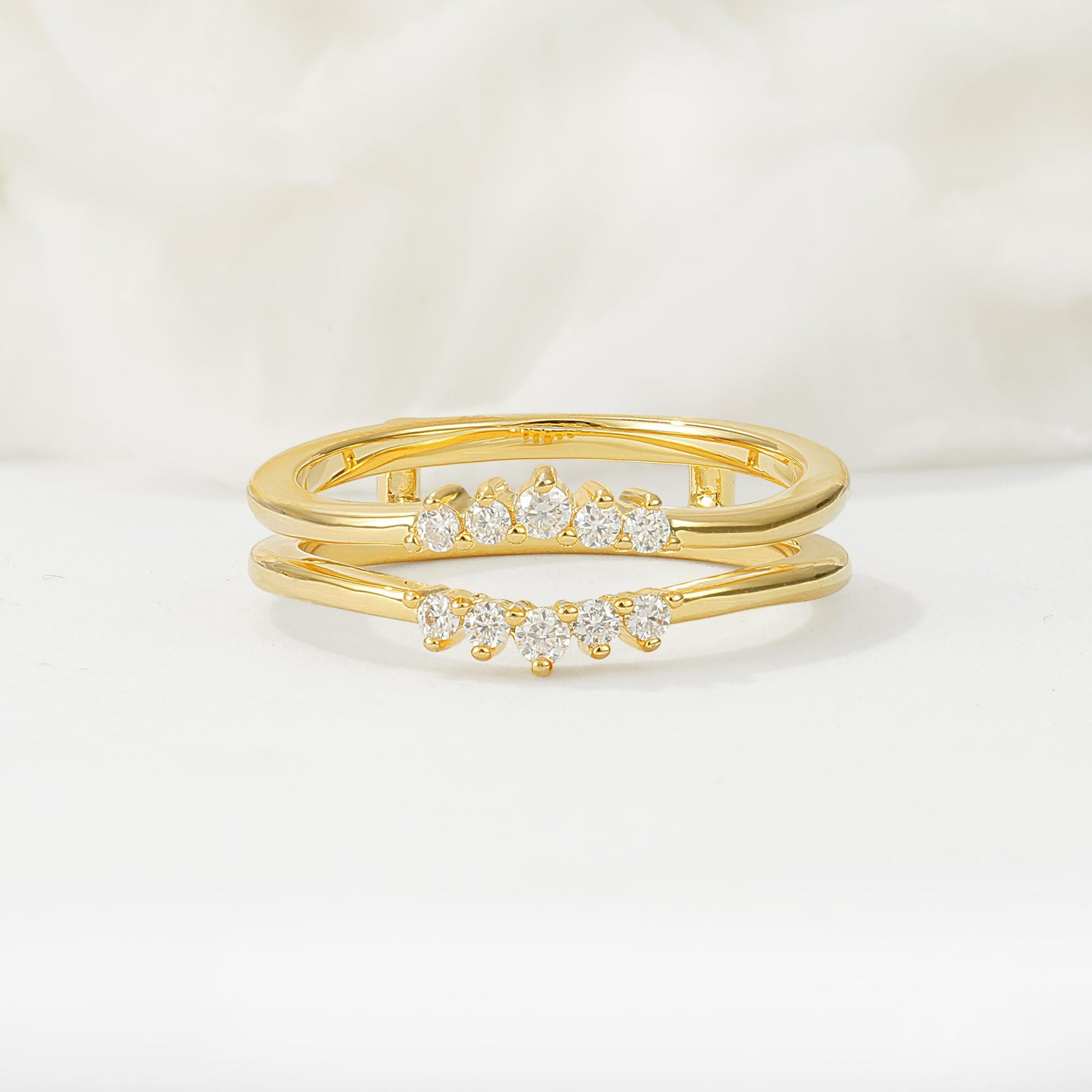Double Band Moissanite Enhancer Guard, V-Shaped Wedding Band - Additional view