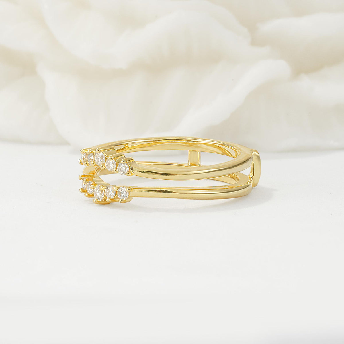 Double Band Moissanite Enhancer Guard, V-Shaped Wedding Band - Additional view