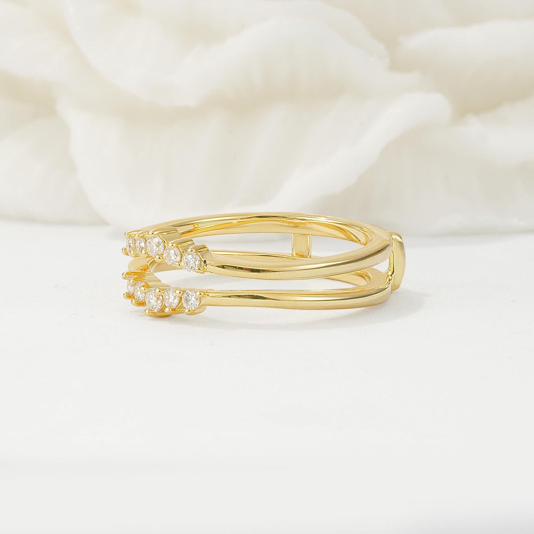 Double Band Moissanite Enhancer Guard, V-Shaped Wedding Band - Additional view