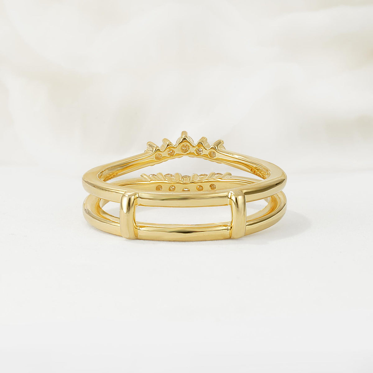 Double Band Moissanite Enhancer Guard, V-Shaped Wedding Band - Additional view