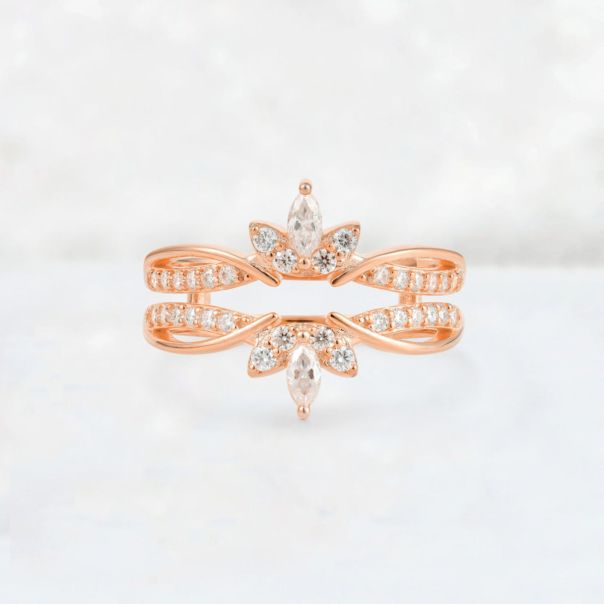 Marquise Cut Floral Crown Double Wedding Ring - Additional view