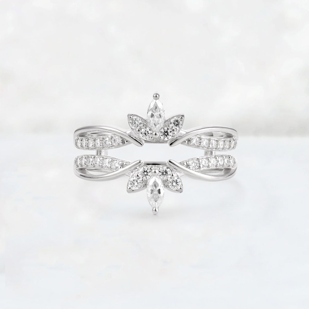 Marquise Cut Floral Crown Double Wedding Ring - Additional view