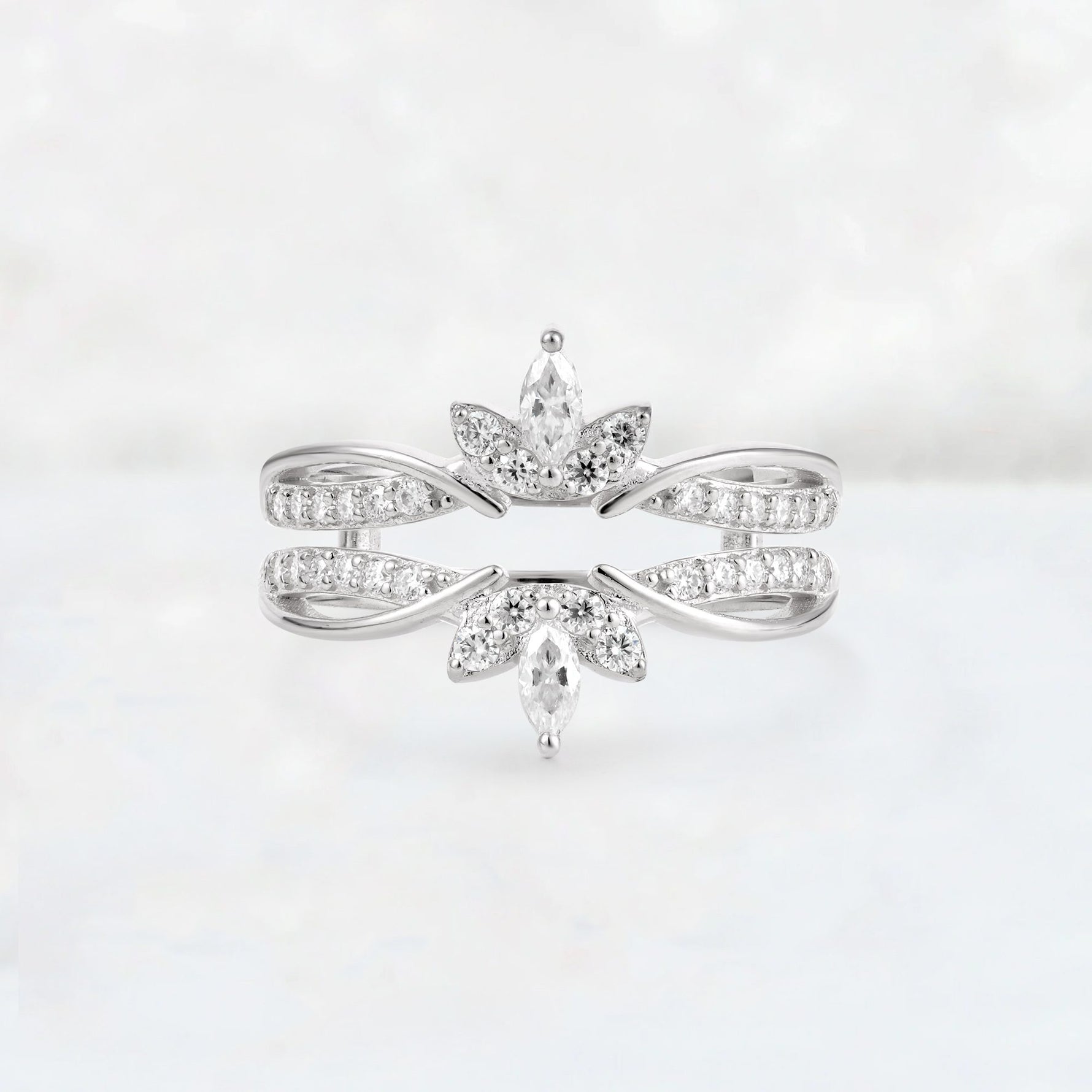 Marquise Cut Floral Crown Double Wedding Ring - Additional view