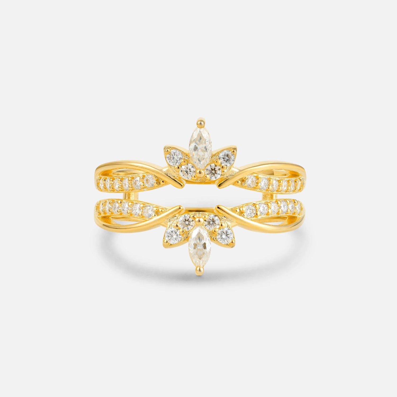 Marquise Cut Floral Crown Double Wedding Ring - Additional view