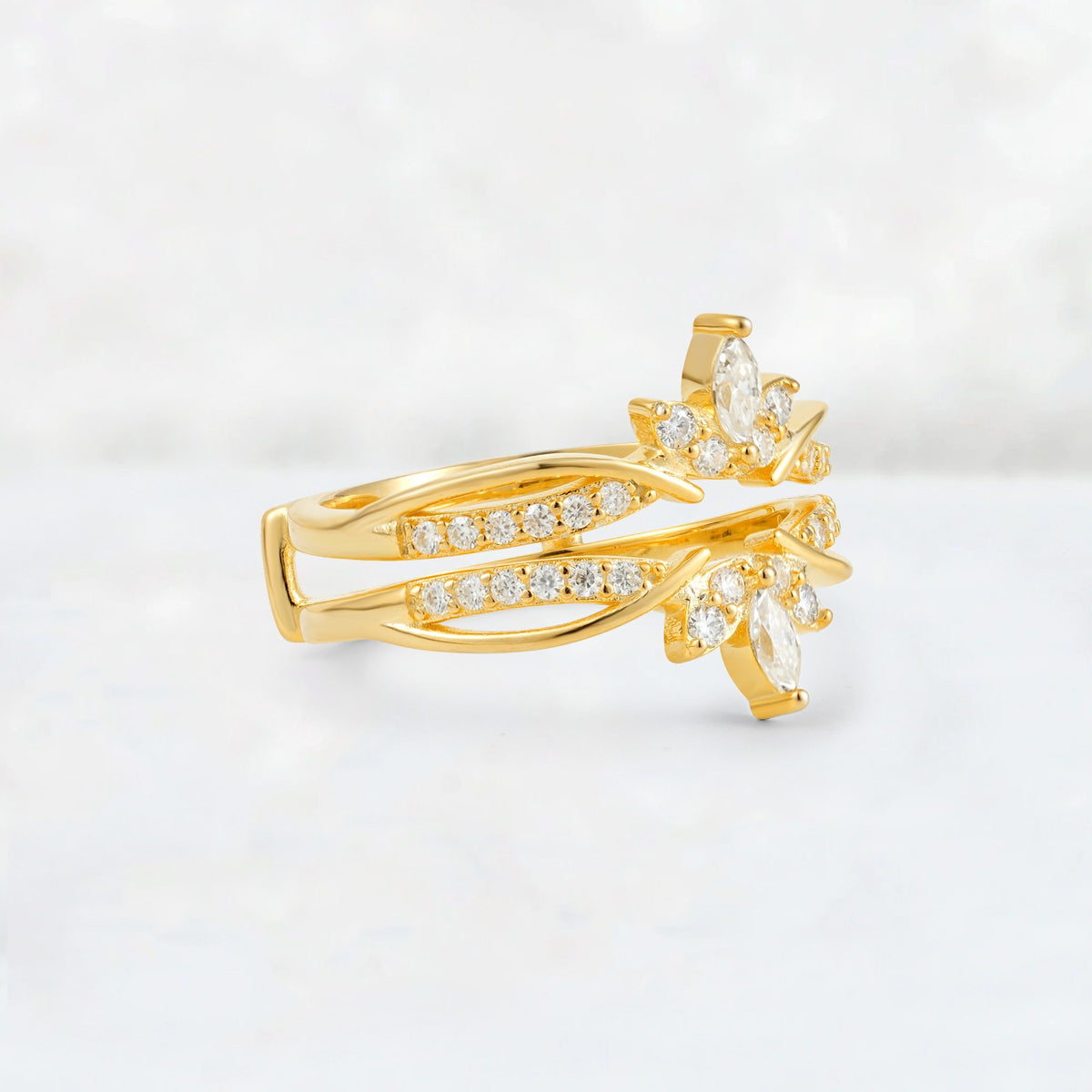 Marquise Cut Floral Crown Double Wedding Ring - Additional view