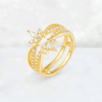 Marquise Cut Floral Crown Double Wedding Ring - Additional view