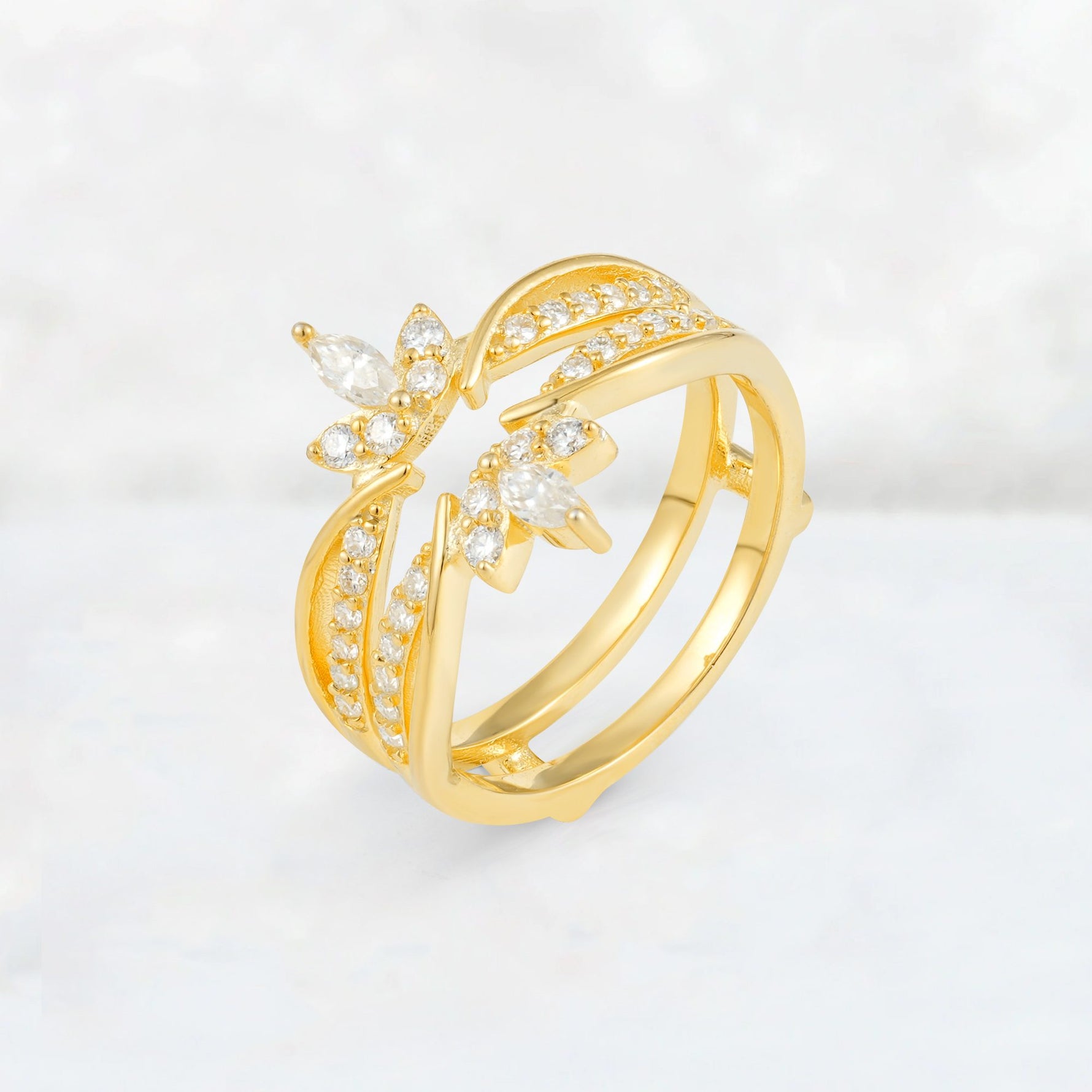 Marquise Cut Floral Crown Double Wedding Ring - Additional view
