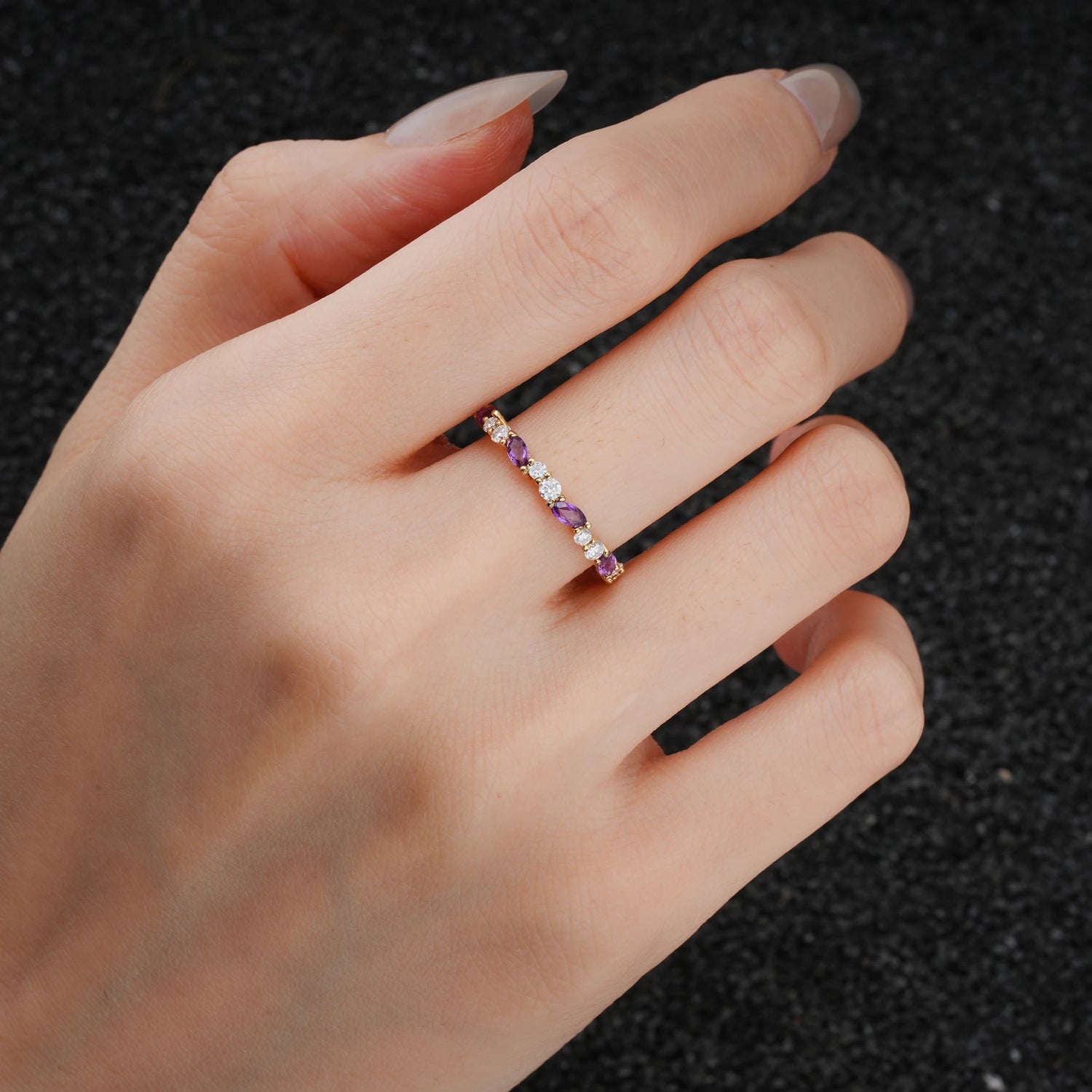 Marquise and Round Amethyst Eternity Wedding Band - Additional view