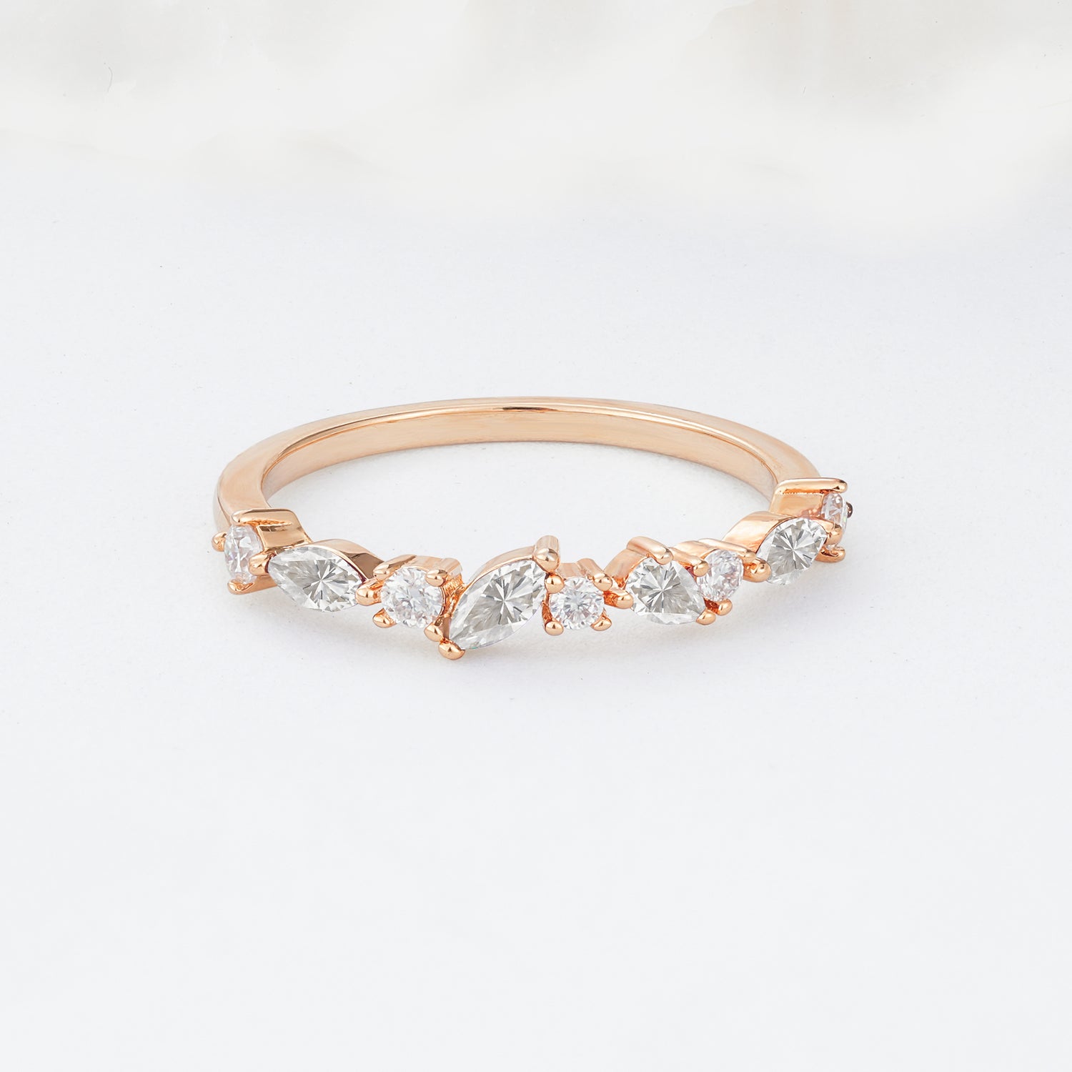 Delicate Marquise Cut Half Eternity Moissanite Wedding Band