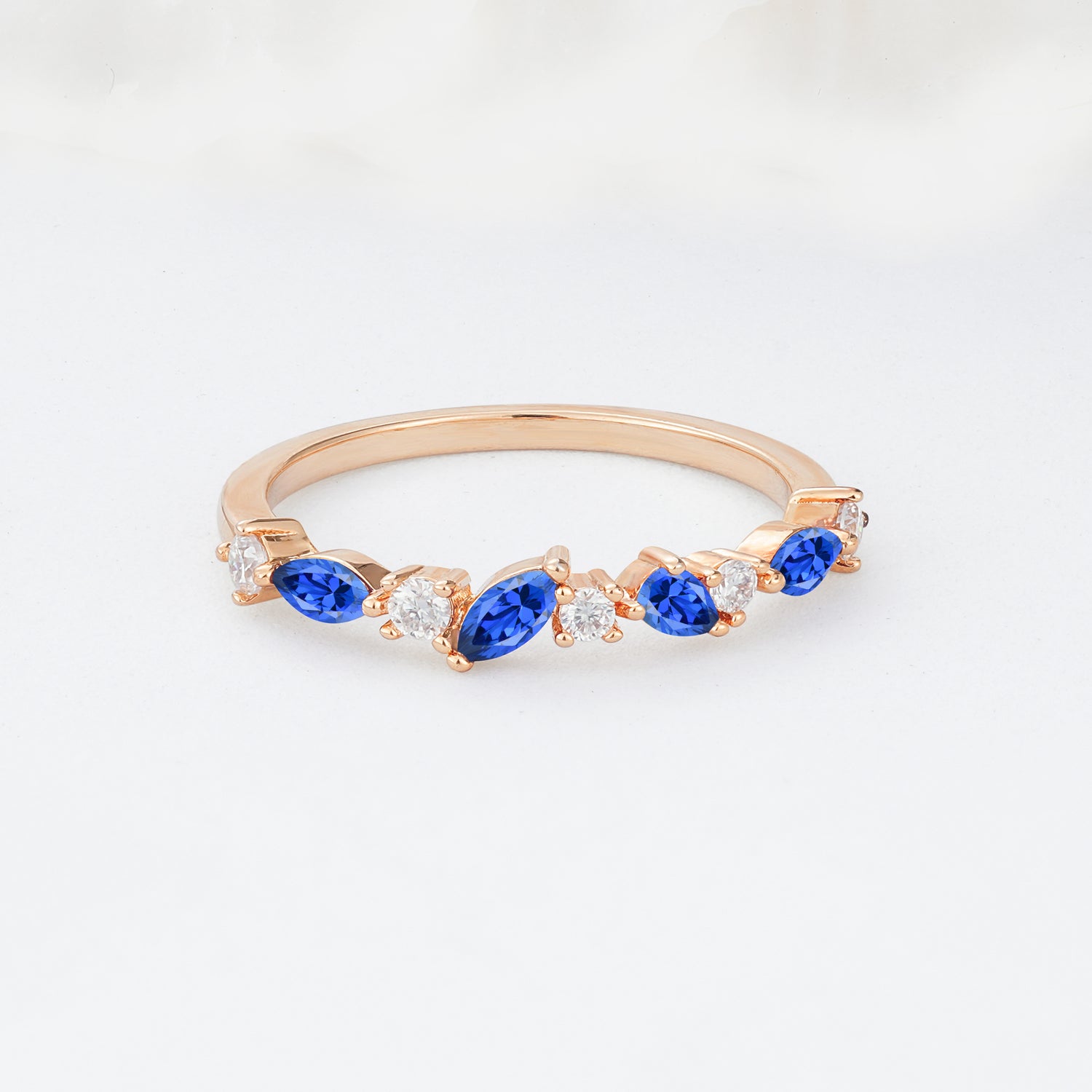 Delicate Marquise Cut Half Eternity Sapphire Wedding Band