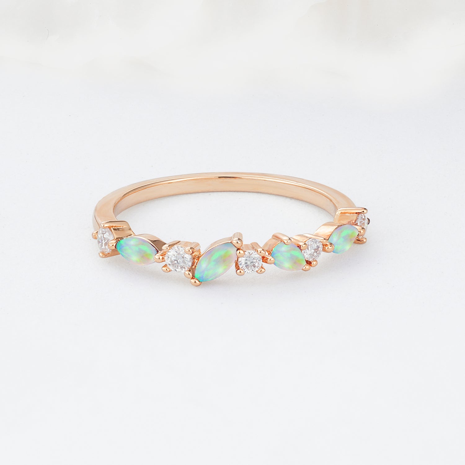 Delicate Marquise Cut Half Eternity Fire Opal Wedding Band
