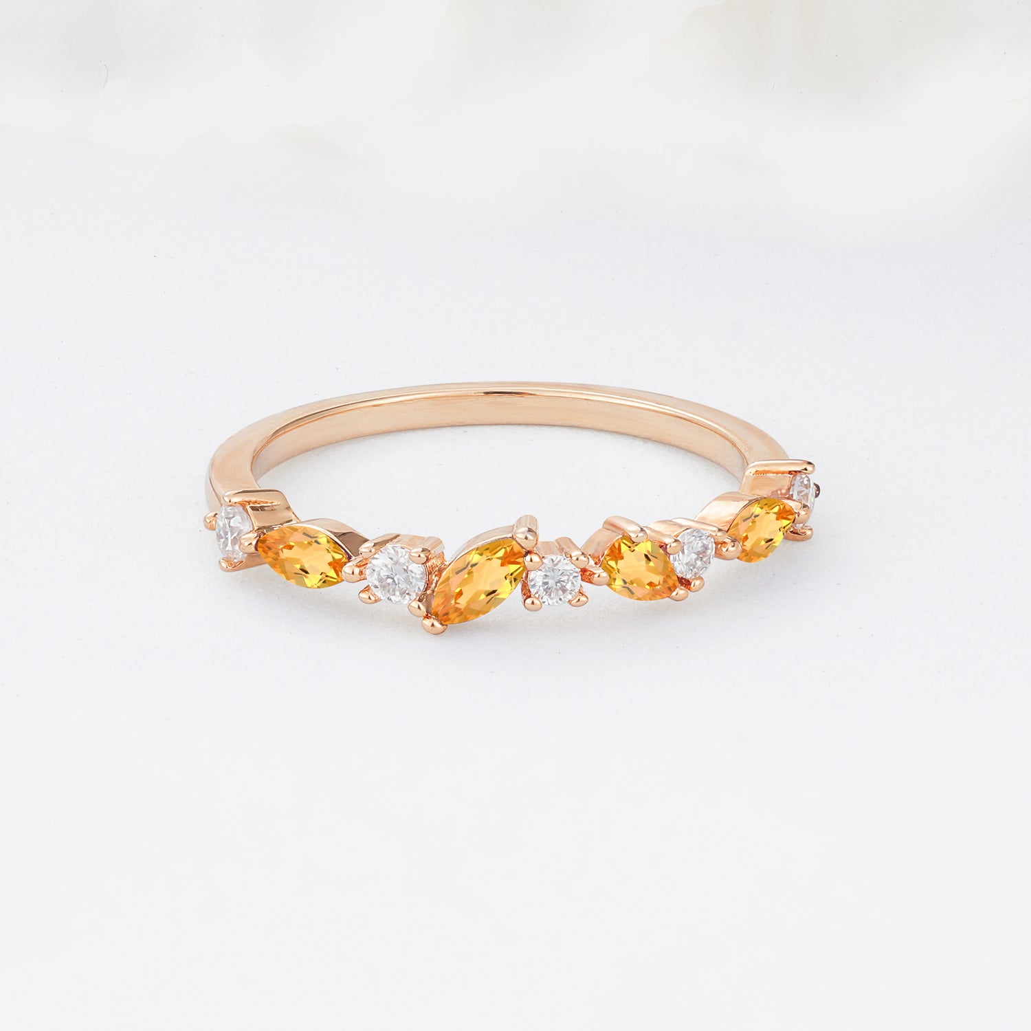 Delicate Marquise Cut Half Eternity Citrine Wedding Band