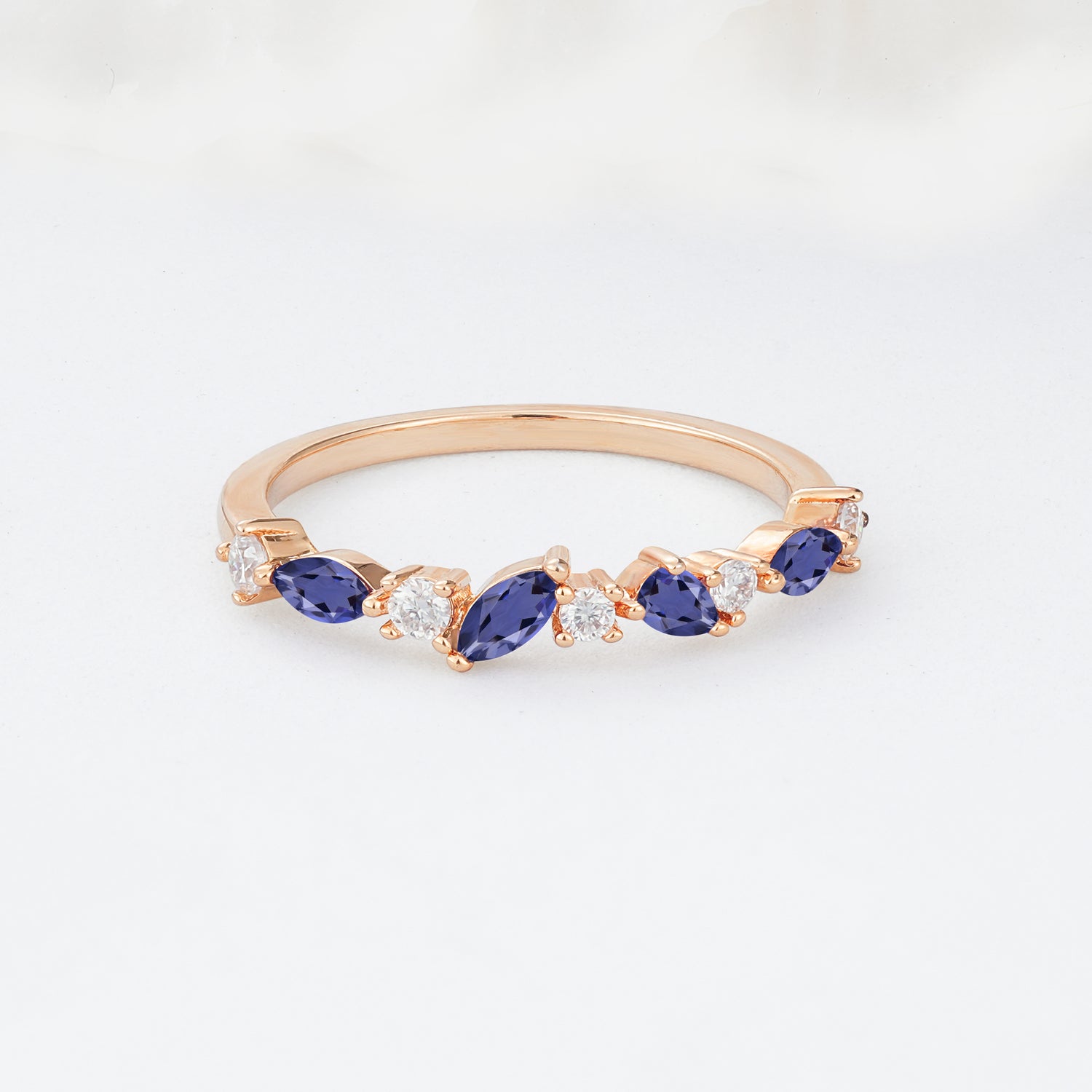 Delicate Marquise Cut Half Eternity Tanzanite Wedding Band