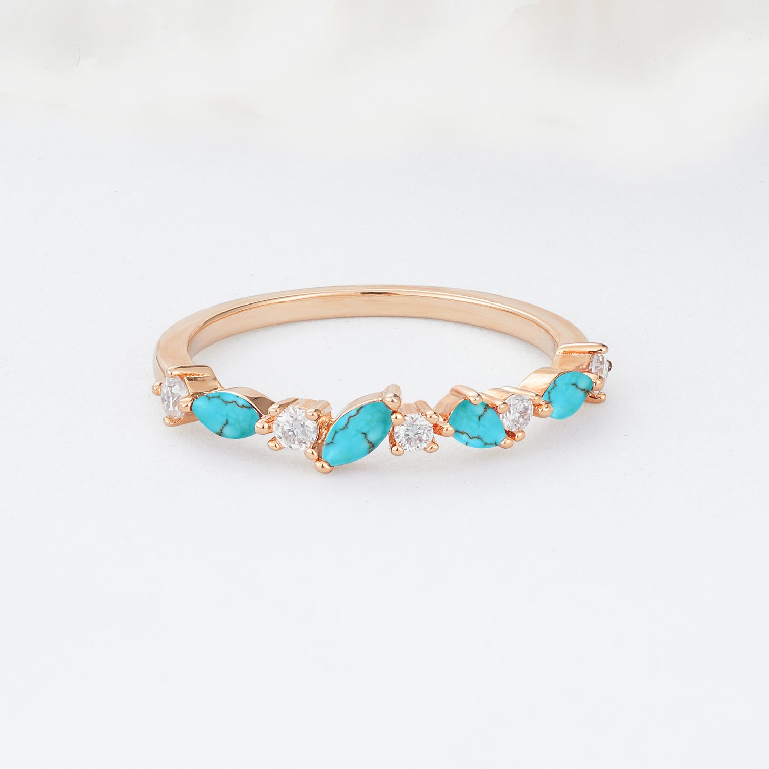 Delicate Marquise Cut Half Eternity Turquoise Wedding Band