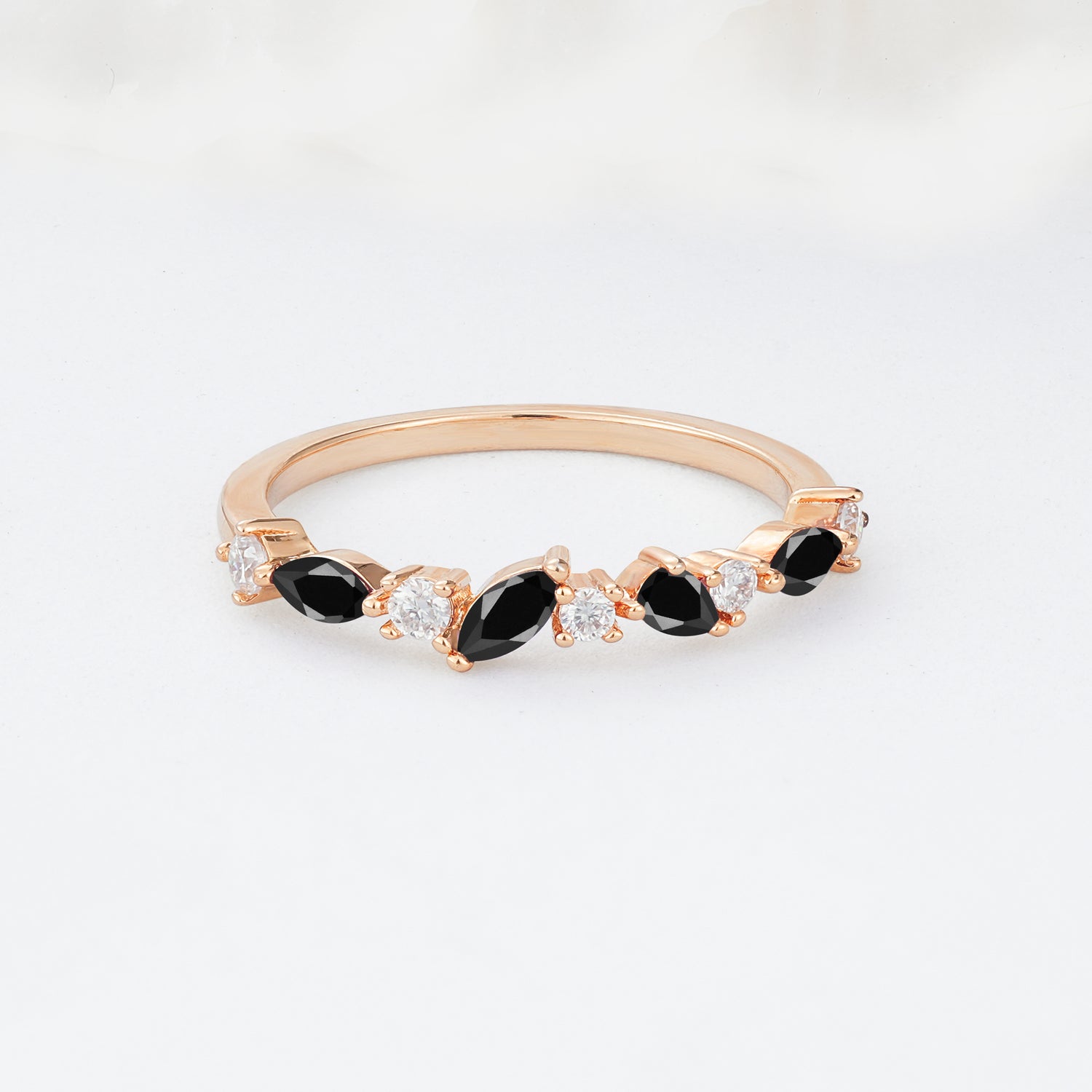 Delicate Marquise Cut Half Eternity Black Onyx Wedding Band