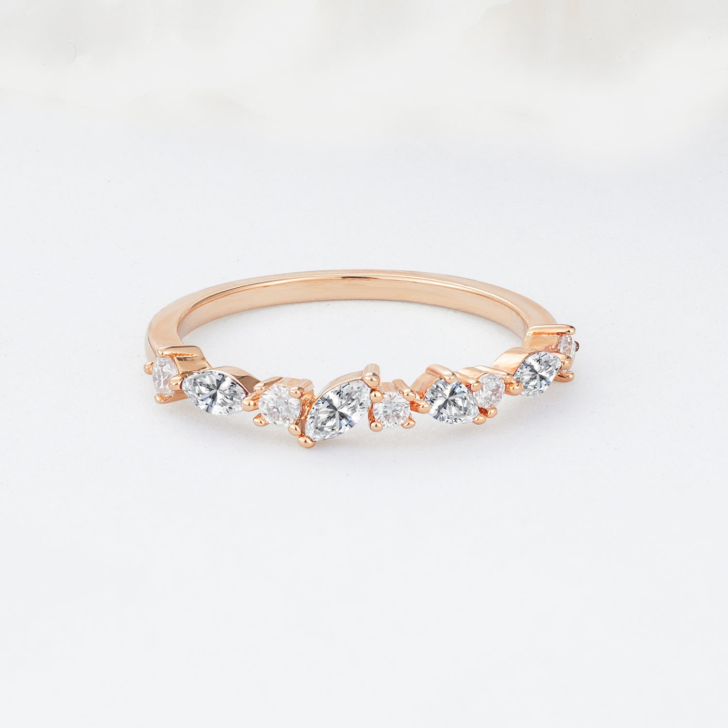 Delicate Marquise Cut Half Eternity Lab Diamond Wedding Band