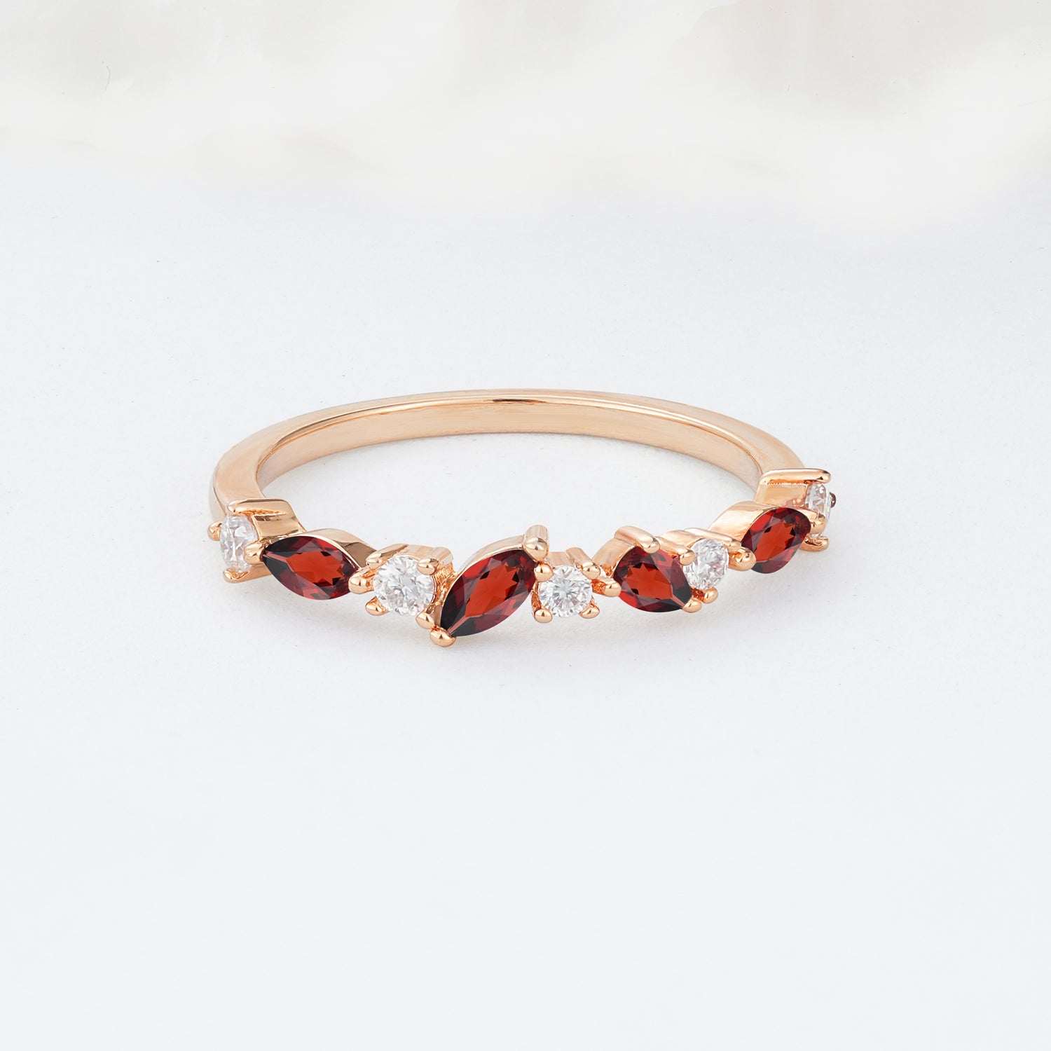 Delicate Marquise Cut Half Eternity Garnet Wedding Band