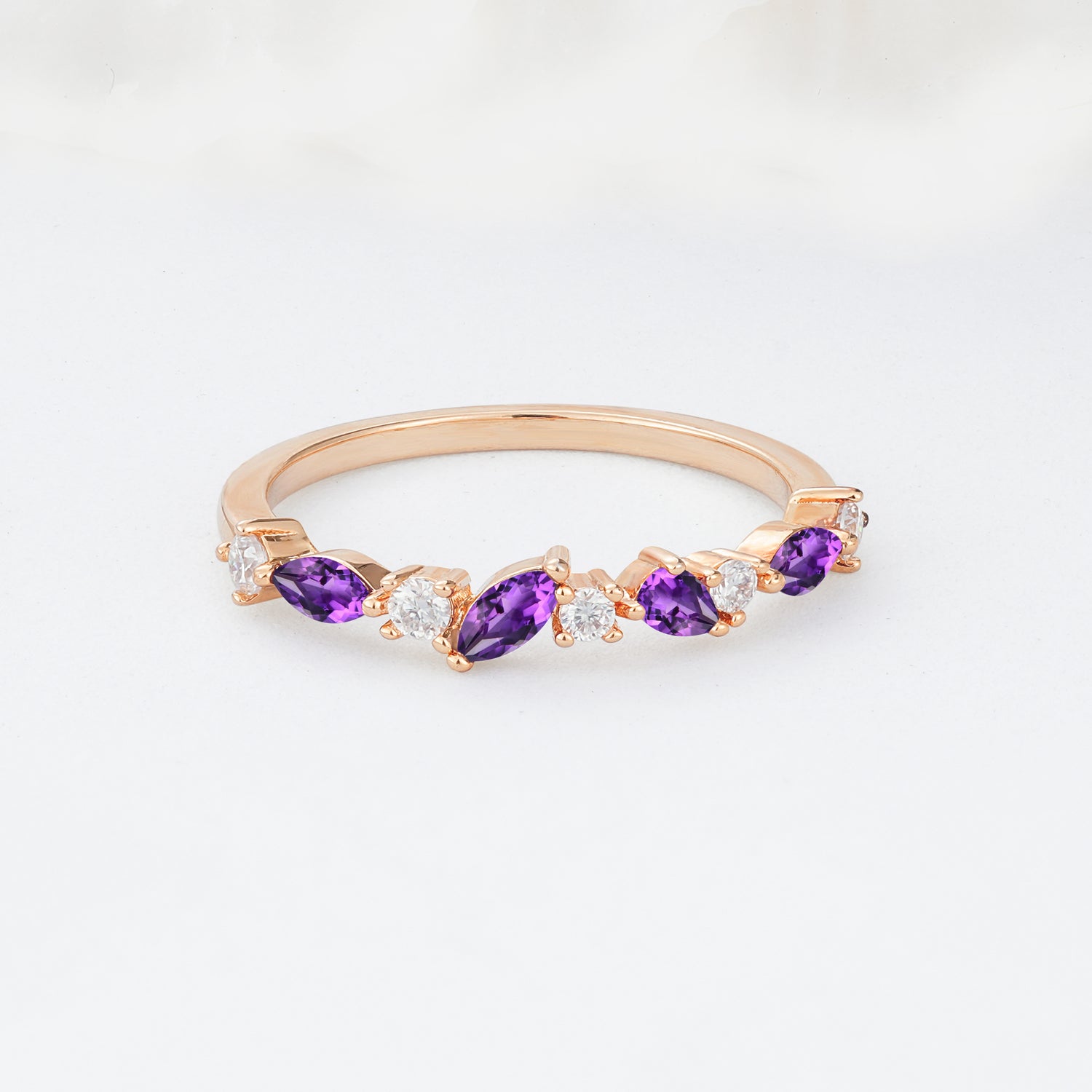 Delicate Marquise Cut Half Eternity Amethyst Wedding Band