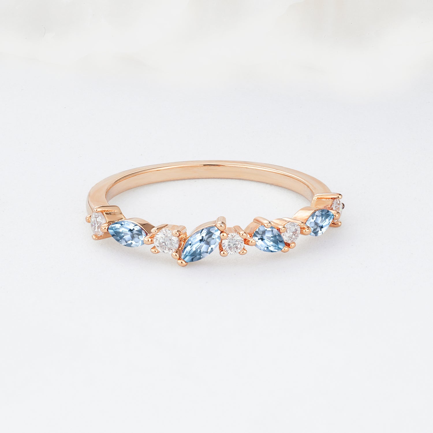 Delicate Marquise Cut Half Eternity Aquamarine Wedding Band