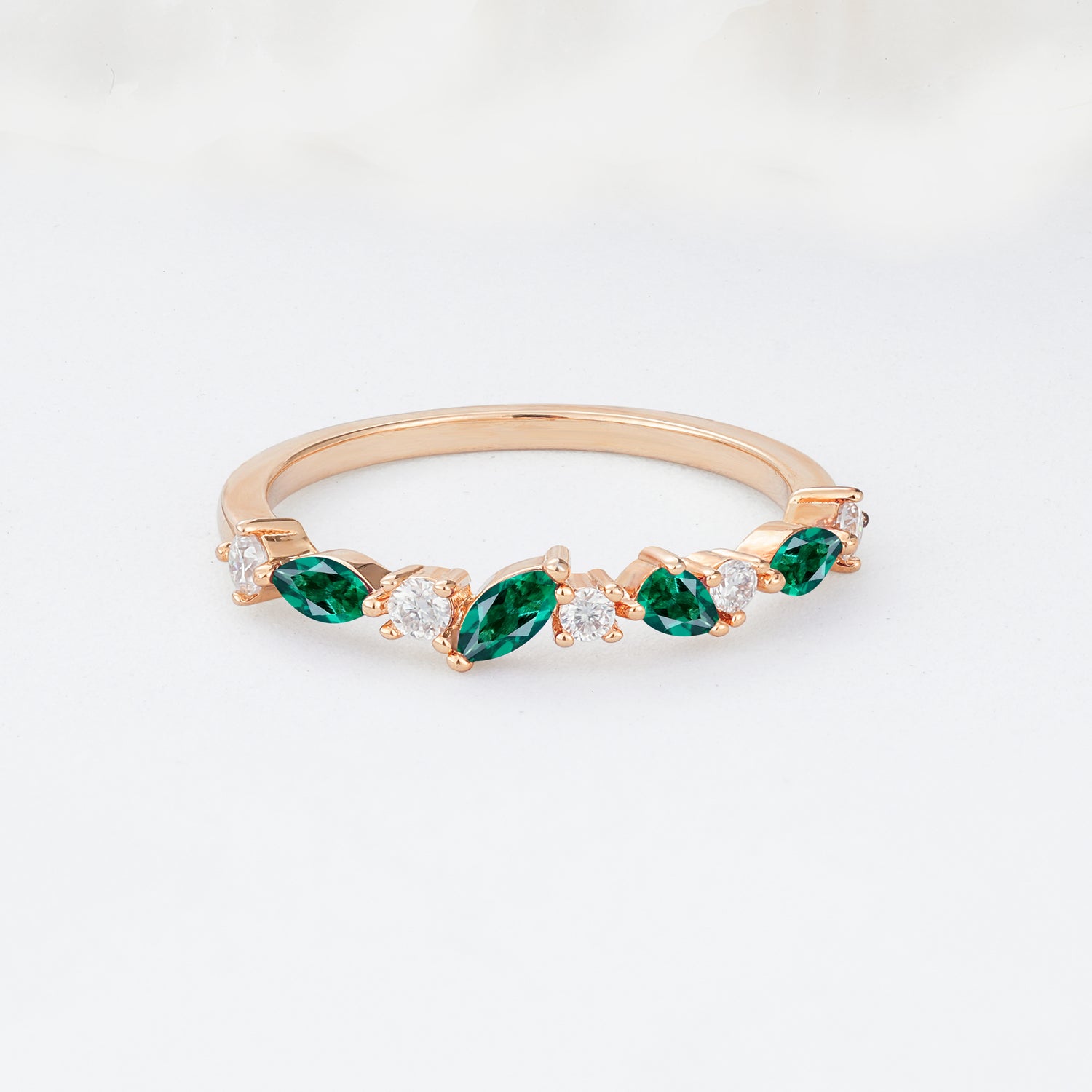 Delicate Marquise Cut Half Eternity Emerald Wedding Band