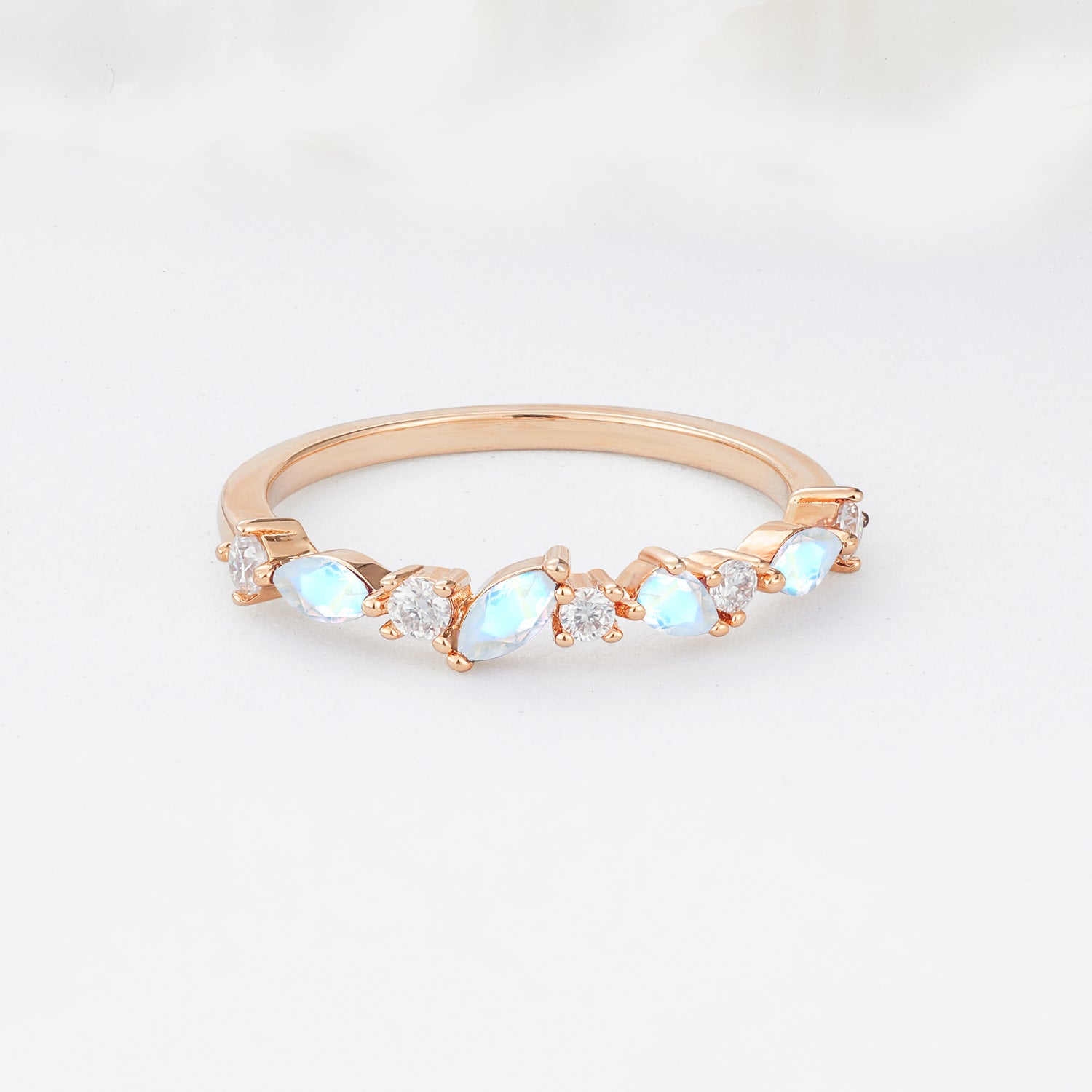 Delicate Marquise Cut Half Eternity Moonstone Wedding Band