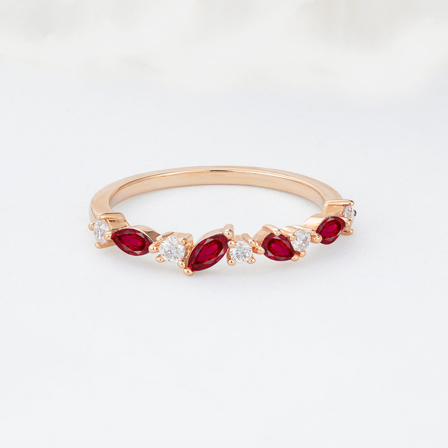 Delicate Marquise Cut Half Eternity Ruby Wedding Band