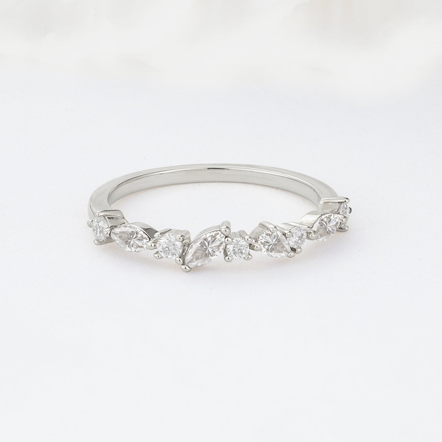 Delicate Marquise Cut Half Eternity Moissanite Wedding Band