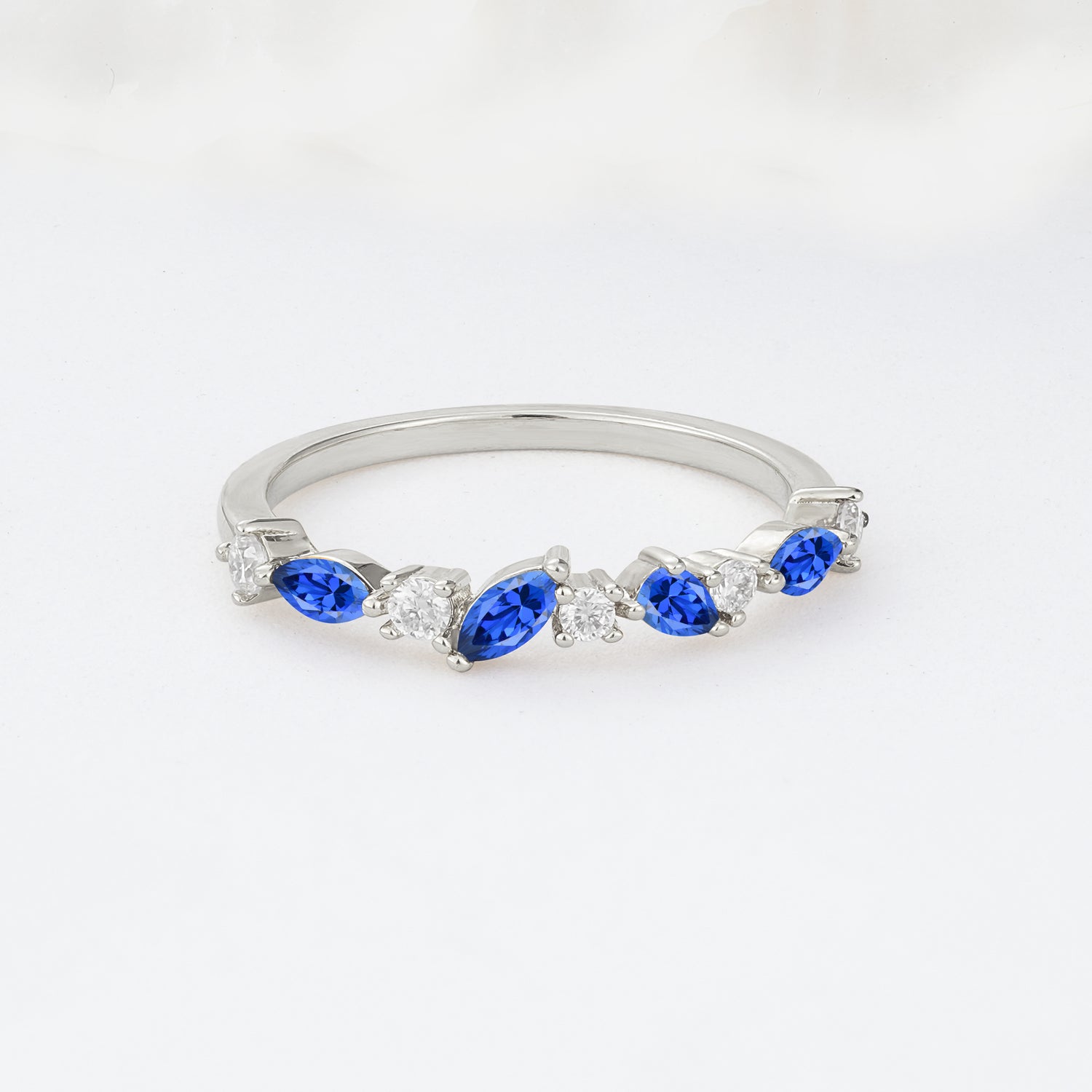 Delicate Marquise Cut Half Eternity Sapphire Wedding Band