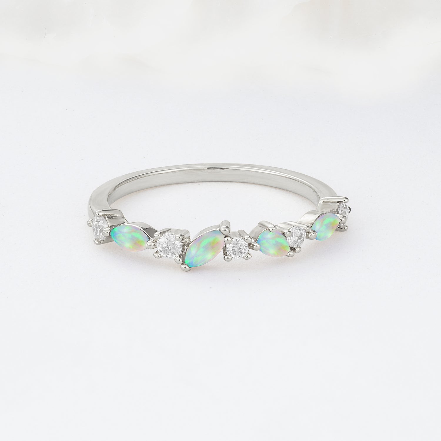 Delicate Marquise Cut Half Eternity Fire Opal Wedding Band