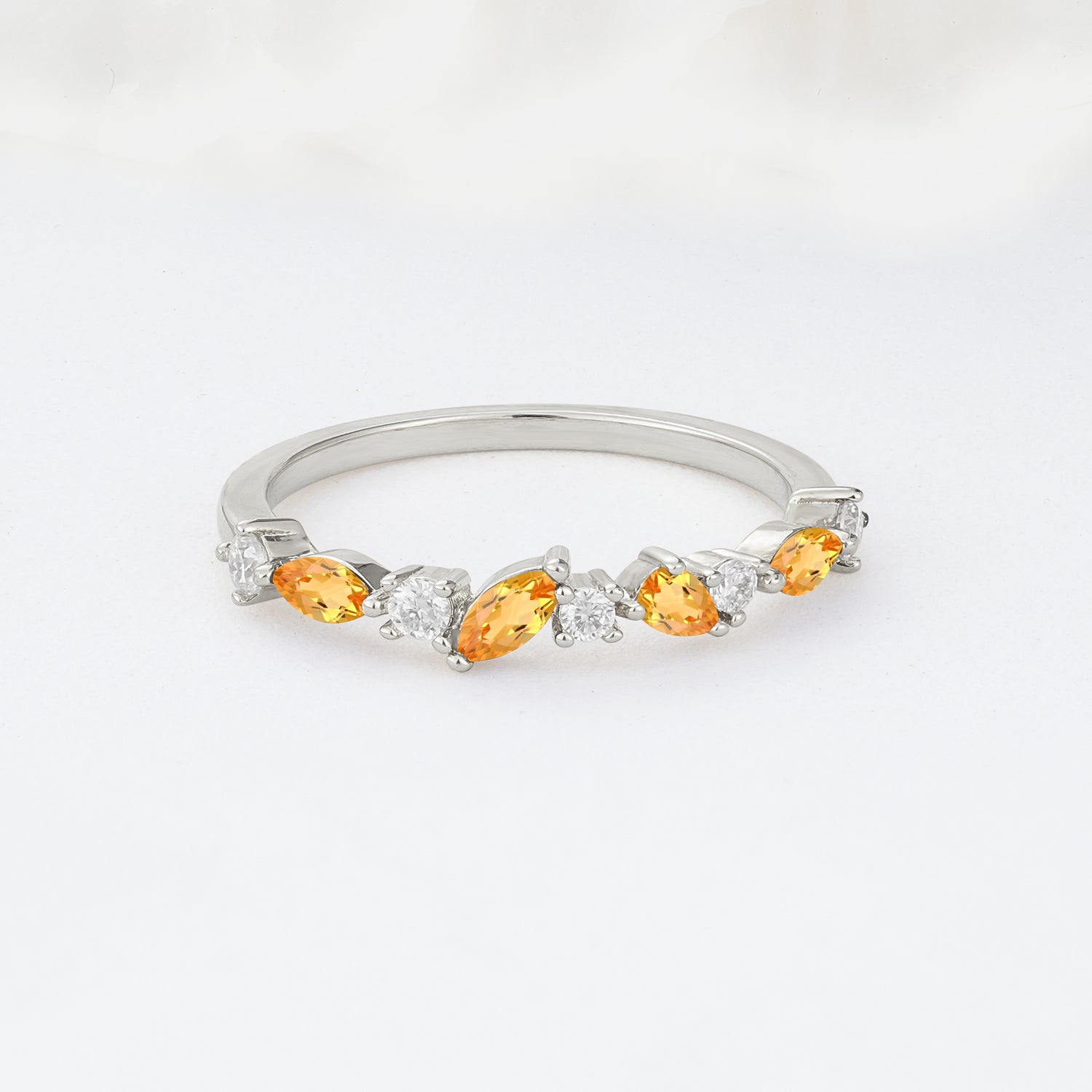 Delicate Marquise Cut Half Eternity Citrine Wedding Band