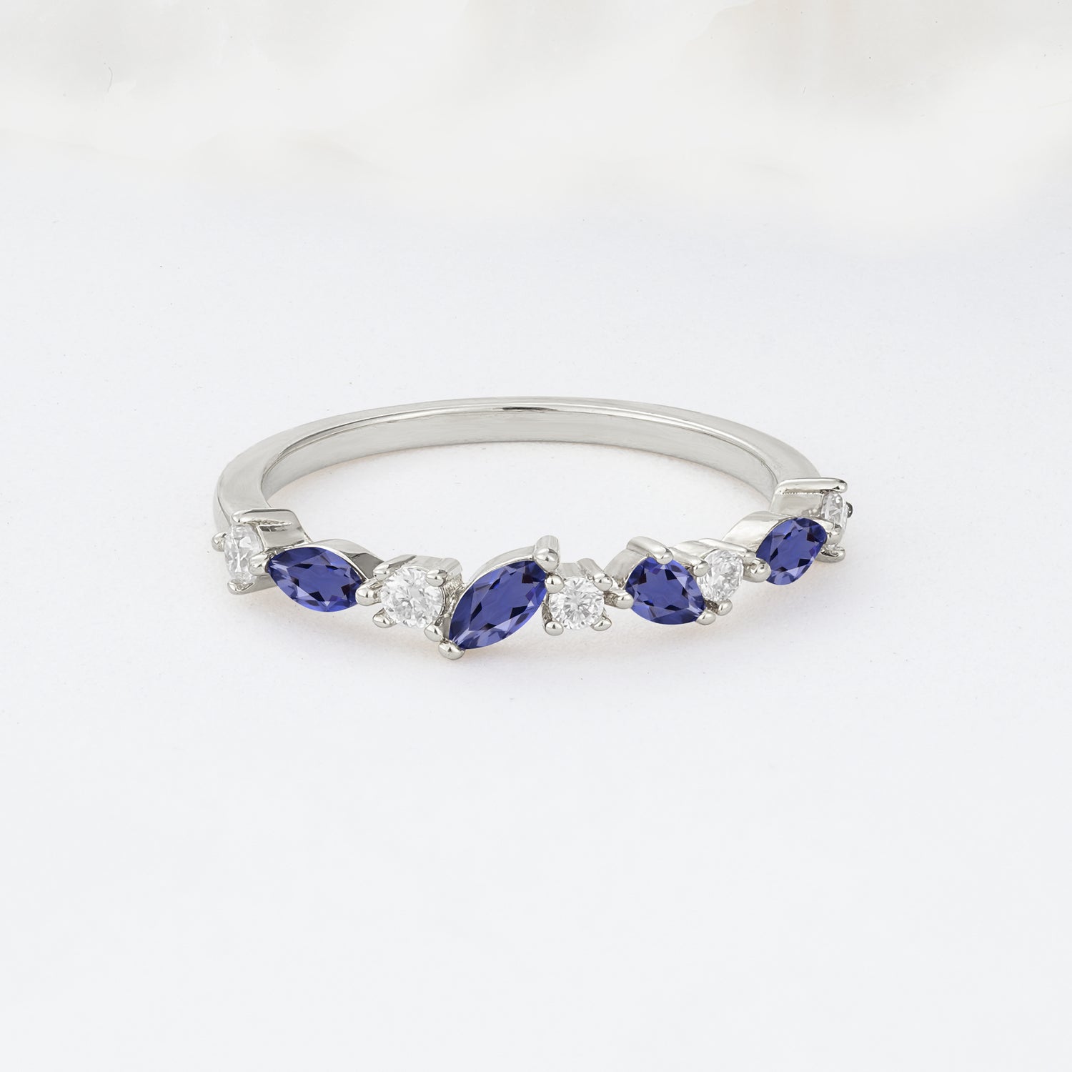 Delicate Marquise Cut Half Eternity Tanzanite Wedding Band