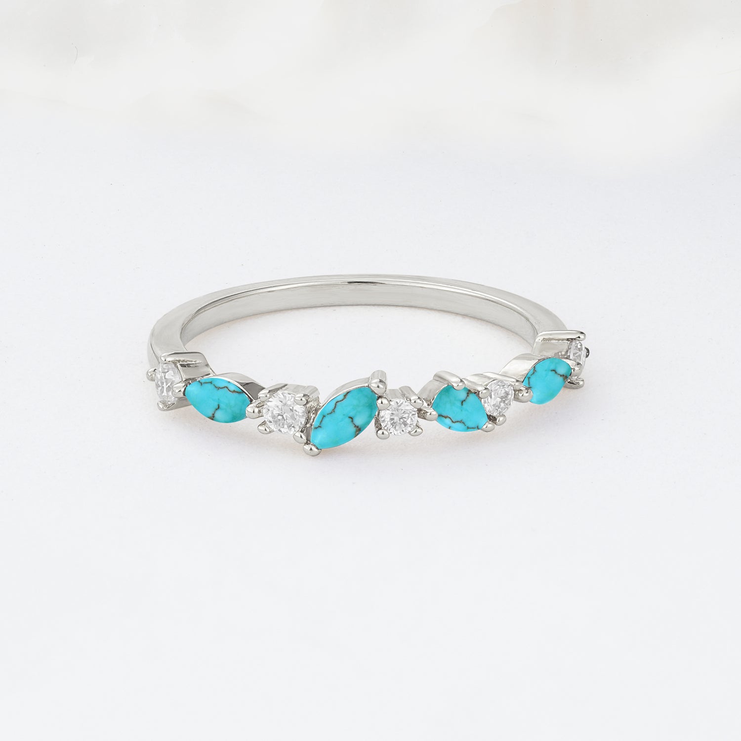 Delicate Marquise Cut Half Eternity Turquoise Wedding Band