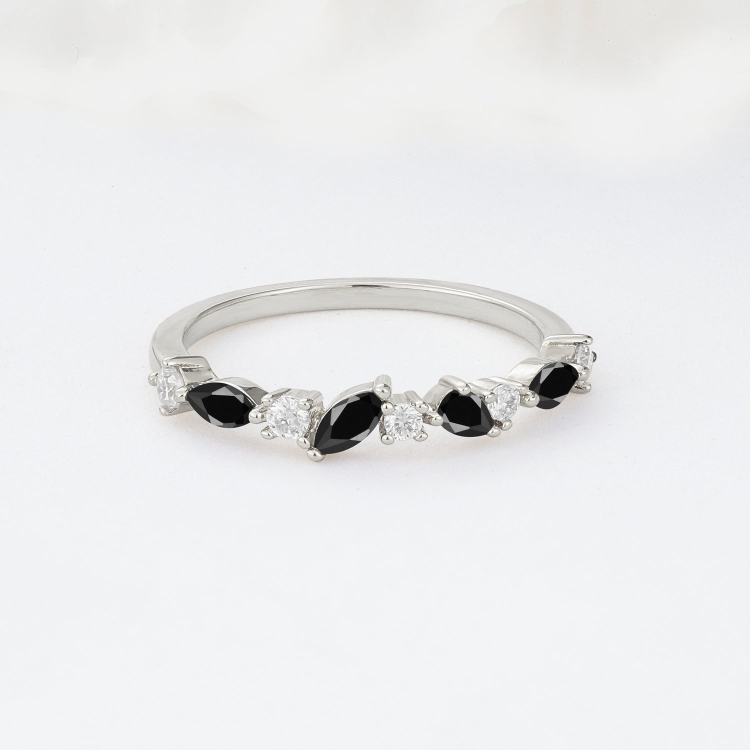 Delicate Marquise Cut Half Eternity Black Onyx Wedding Band
