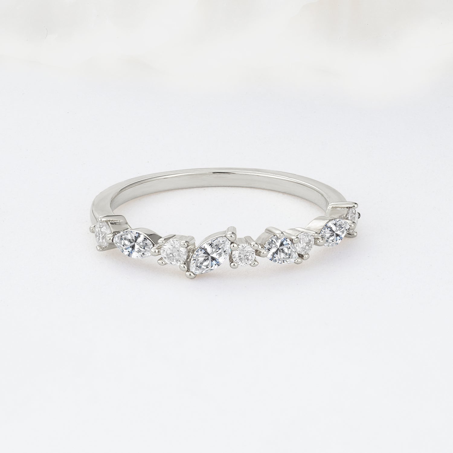 Delicate Marquise Cut Half Eternity Lab Diamond Wedding Band