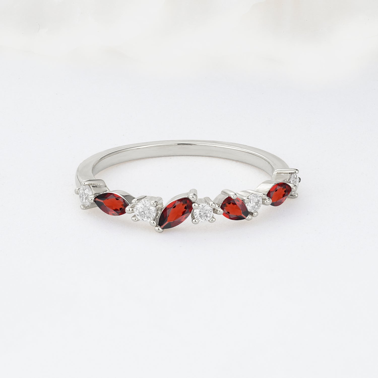 Delicate Marquise Cut Half Eternity Garnet Wedding Band