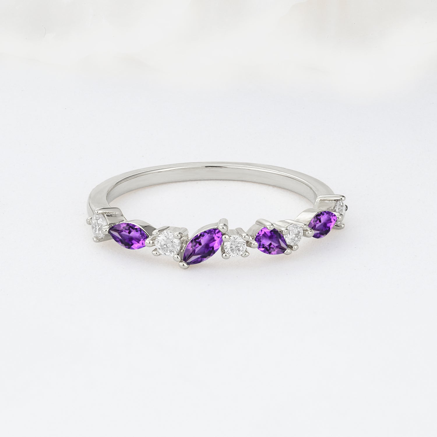Delicate Marquise Cut Half Eternity Amethyst Wedding Band
