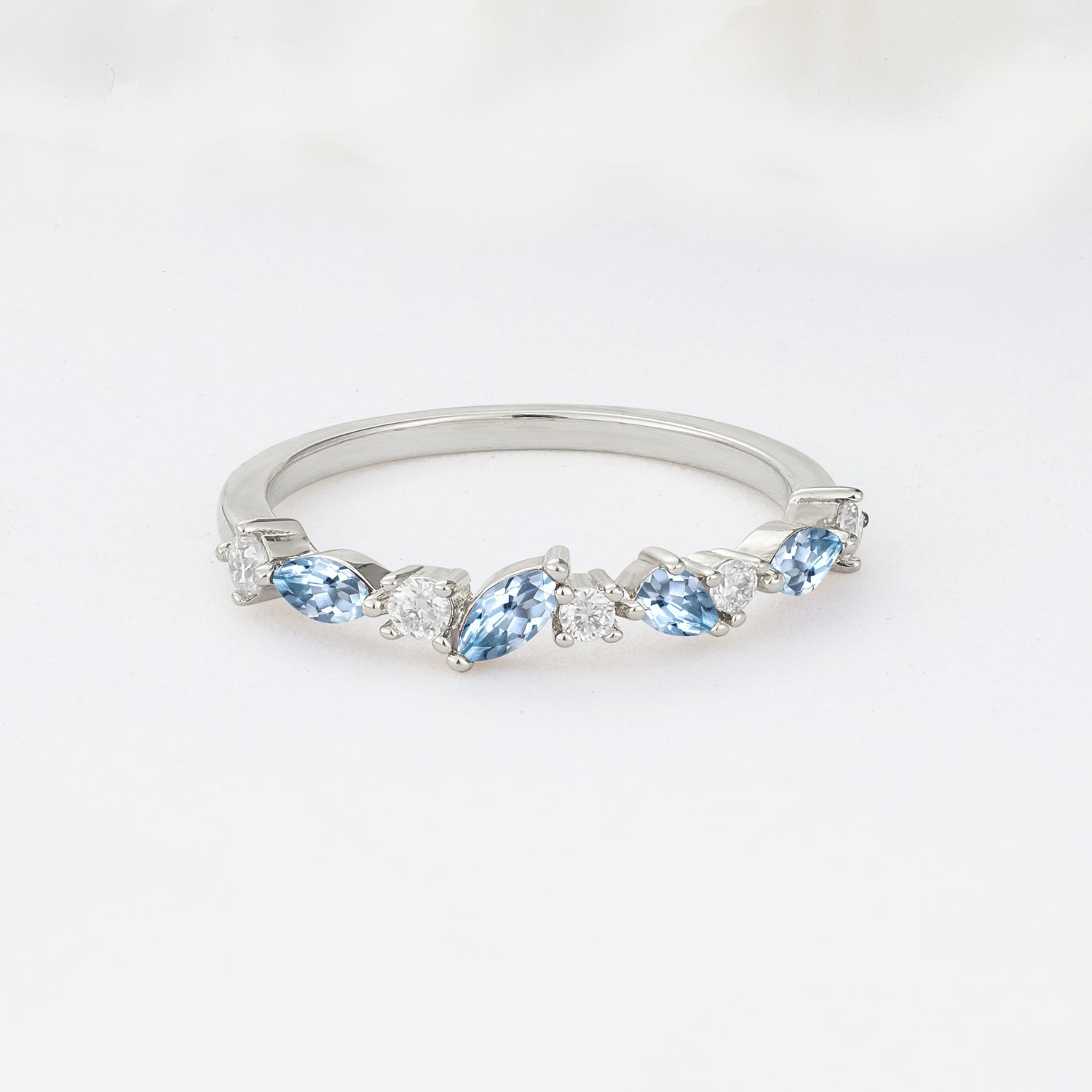 Delicate Marquise Cut Half Eternity Aquamarine Wedding Band
