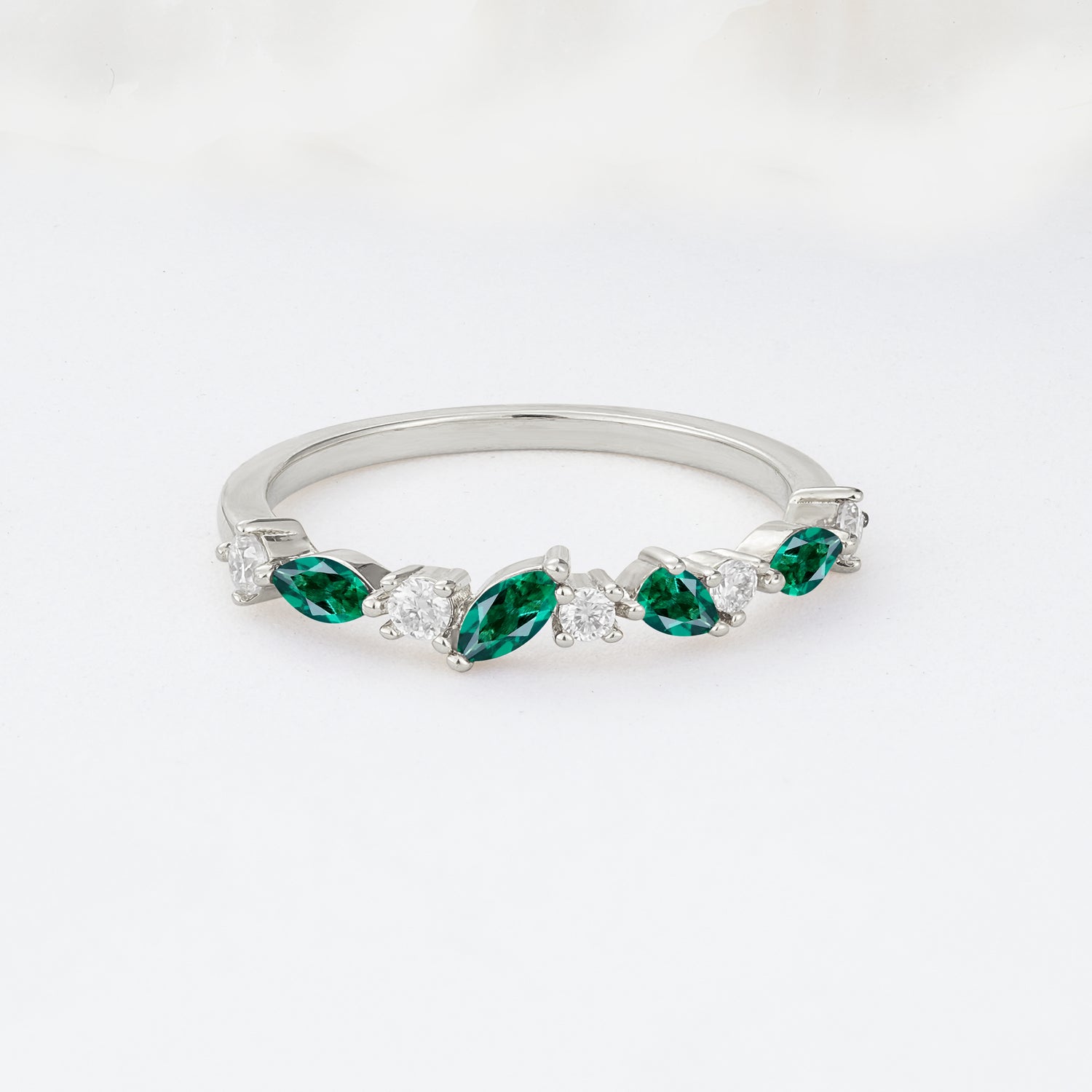 Delicate Marquise Cut Half Eternity Emerald Wedding Band