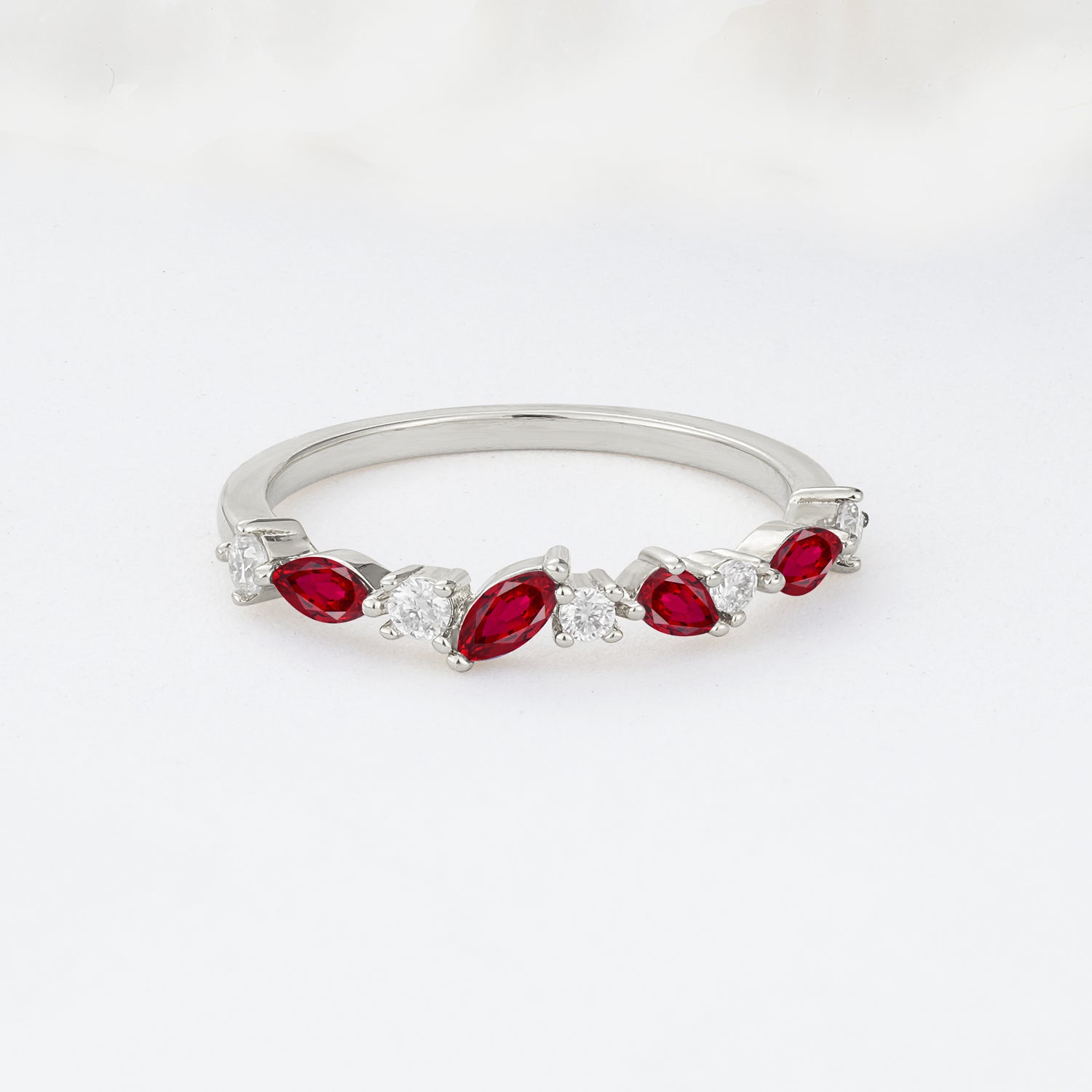 Delicate Marquise Cut Half Eternity Ruby Wedding Band