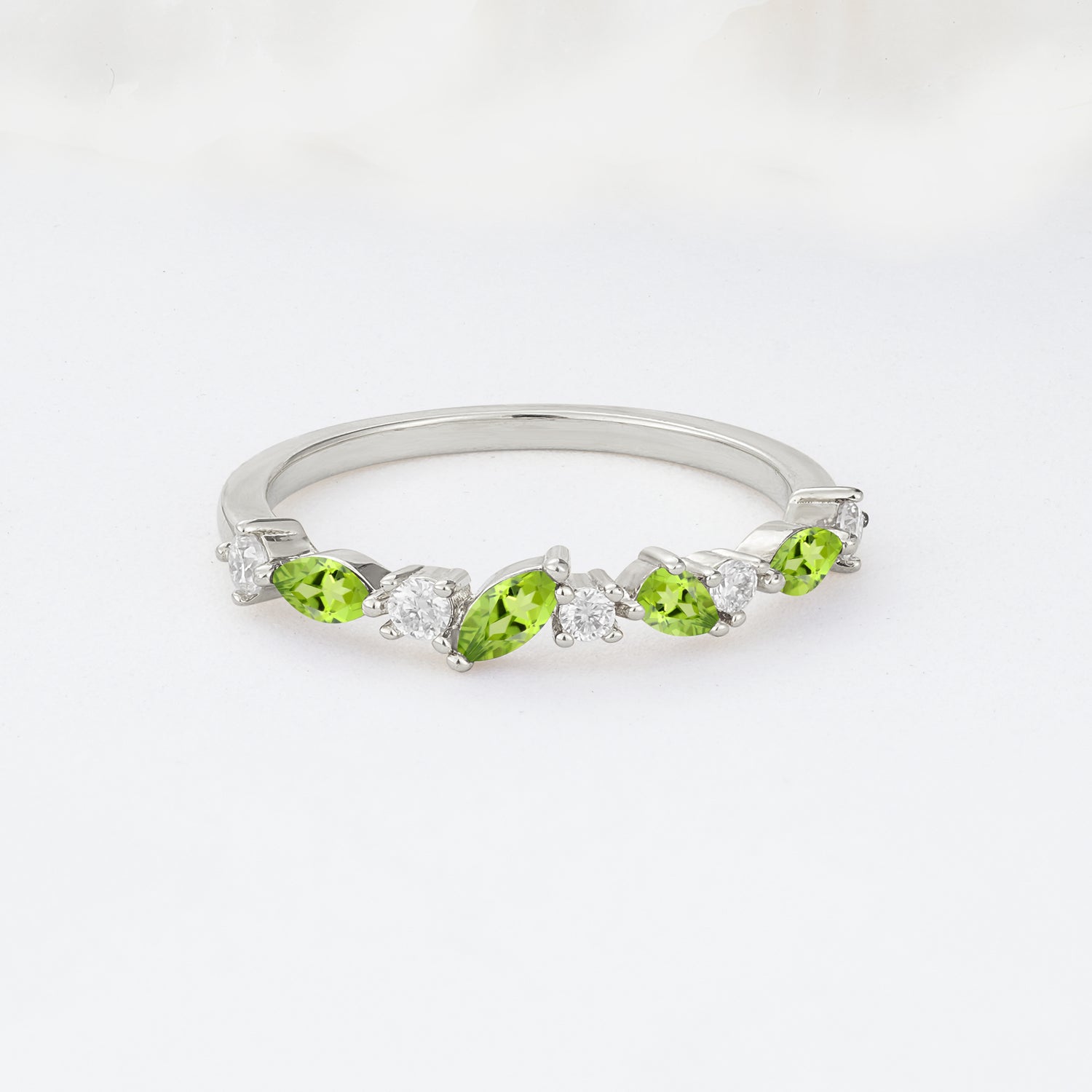 Delicate Marquise Cut Half Eternity Peridot Wedding Band