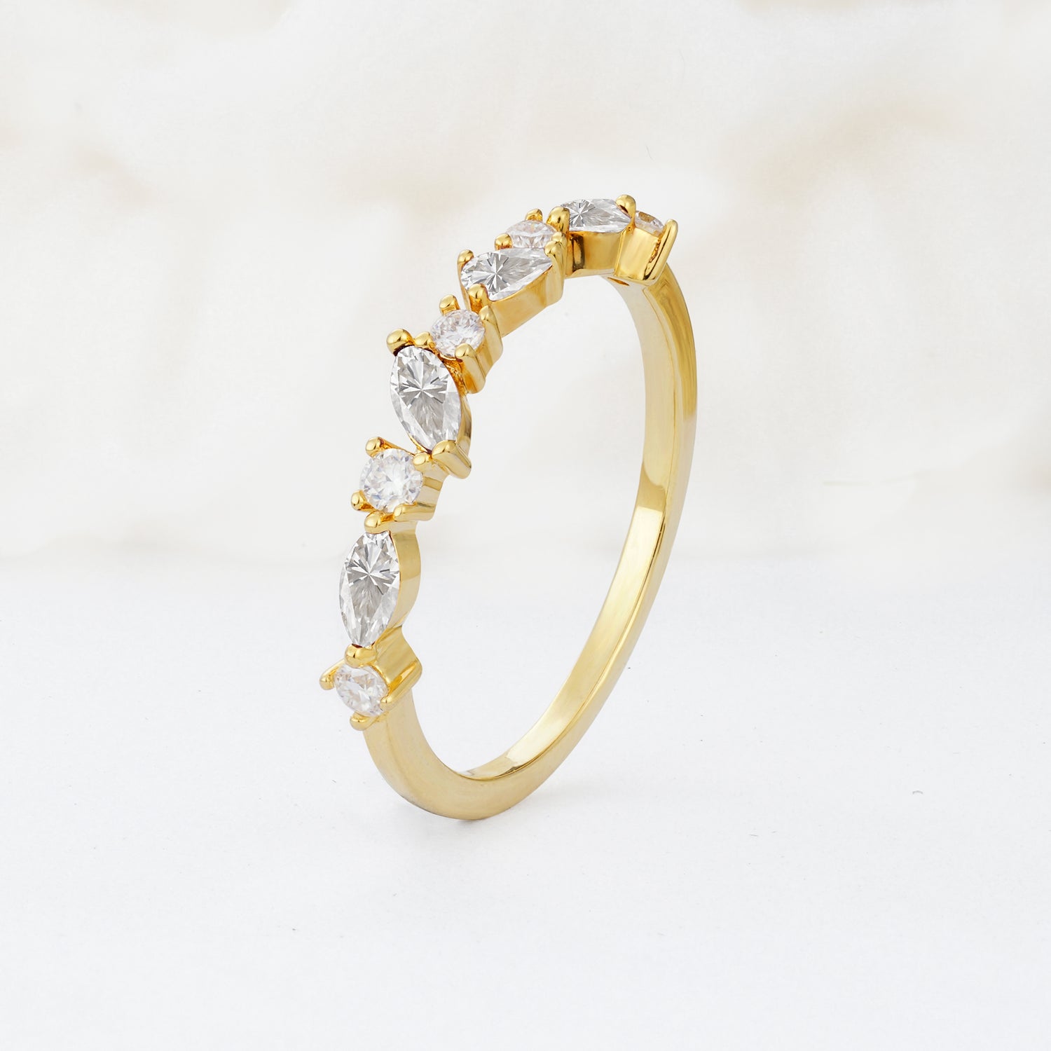 Delicate Marquise Cut Half Eternity Moissanite Wedding Band