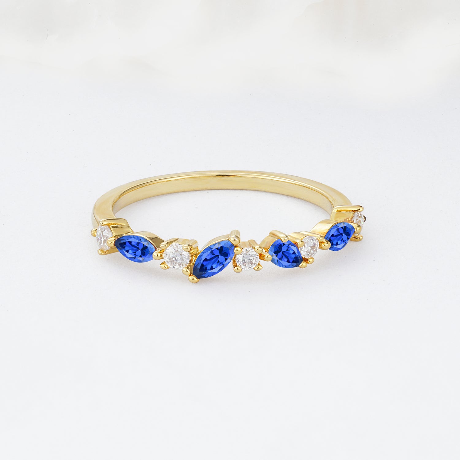 Delicate Marquise Cut Half Eternity Sapphire Wedding Band