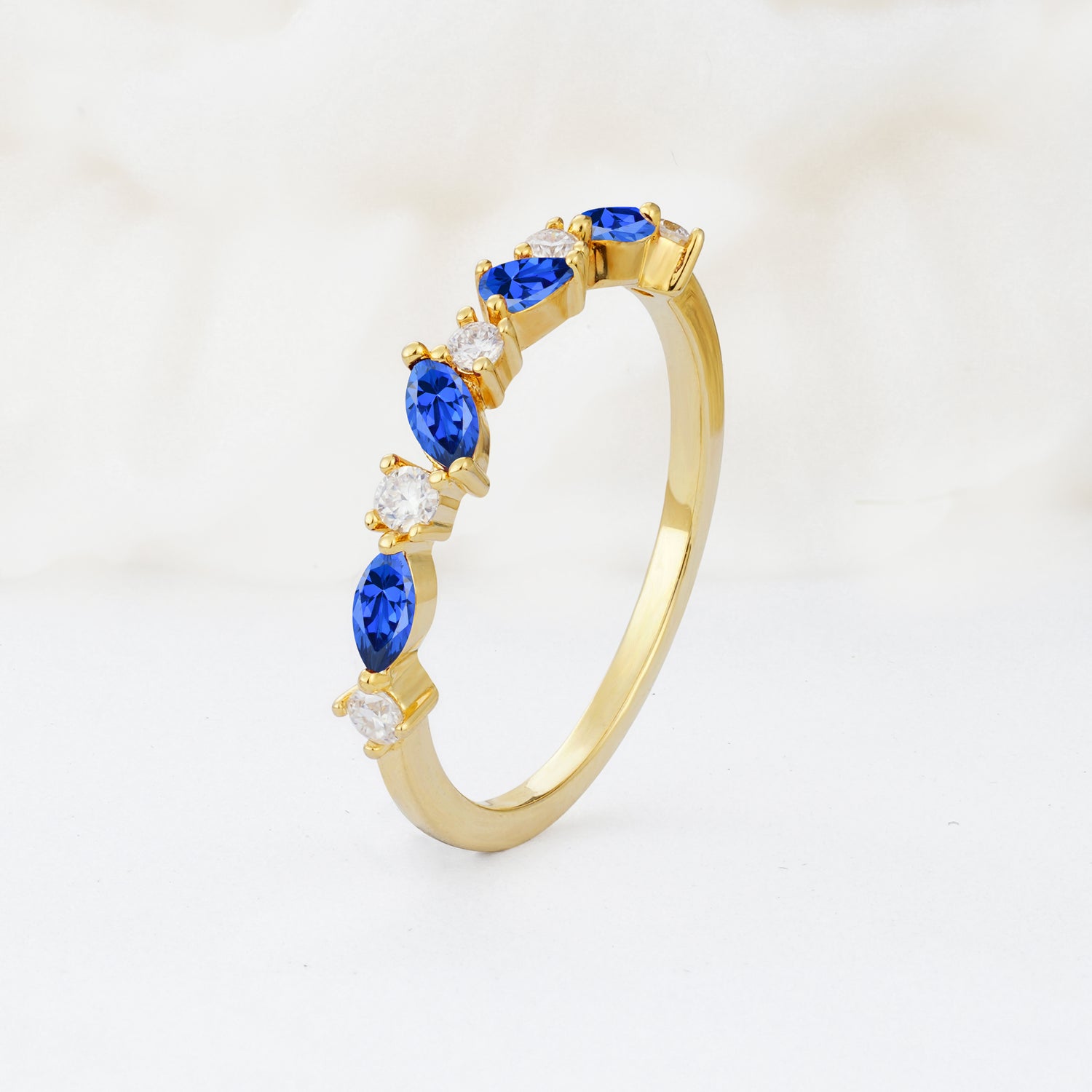 Delicate Marquise Cut Half Eternity Sapphire Wedding Band