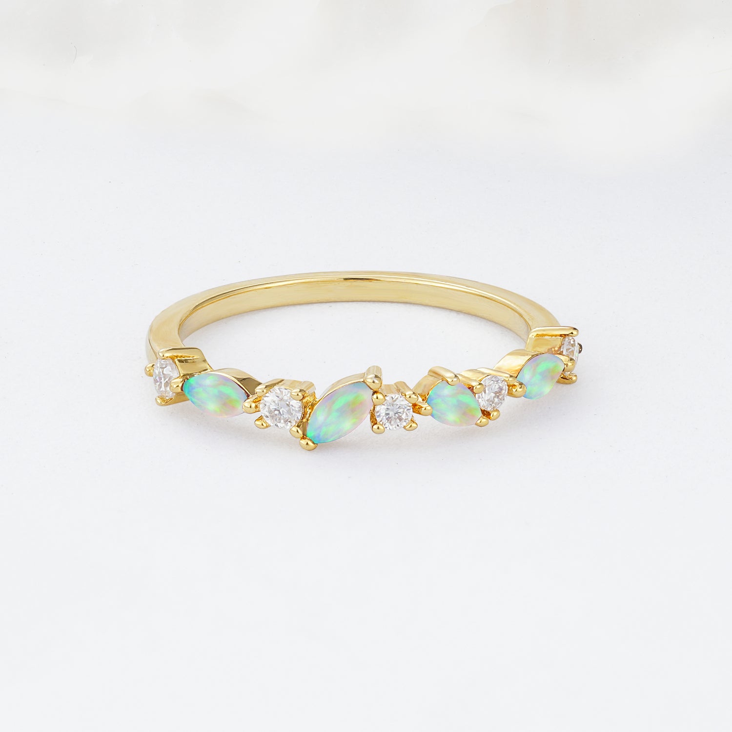 Delicate Marquise Cut Half Eternity Fire Opal Wedding Band