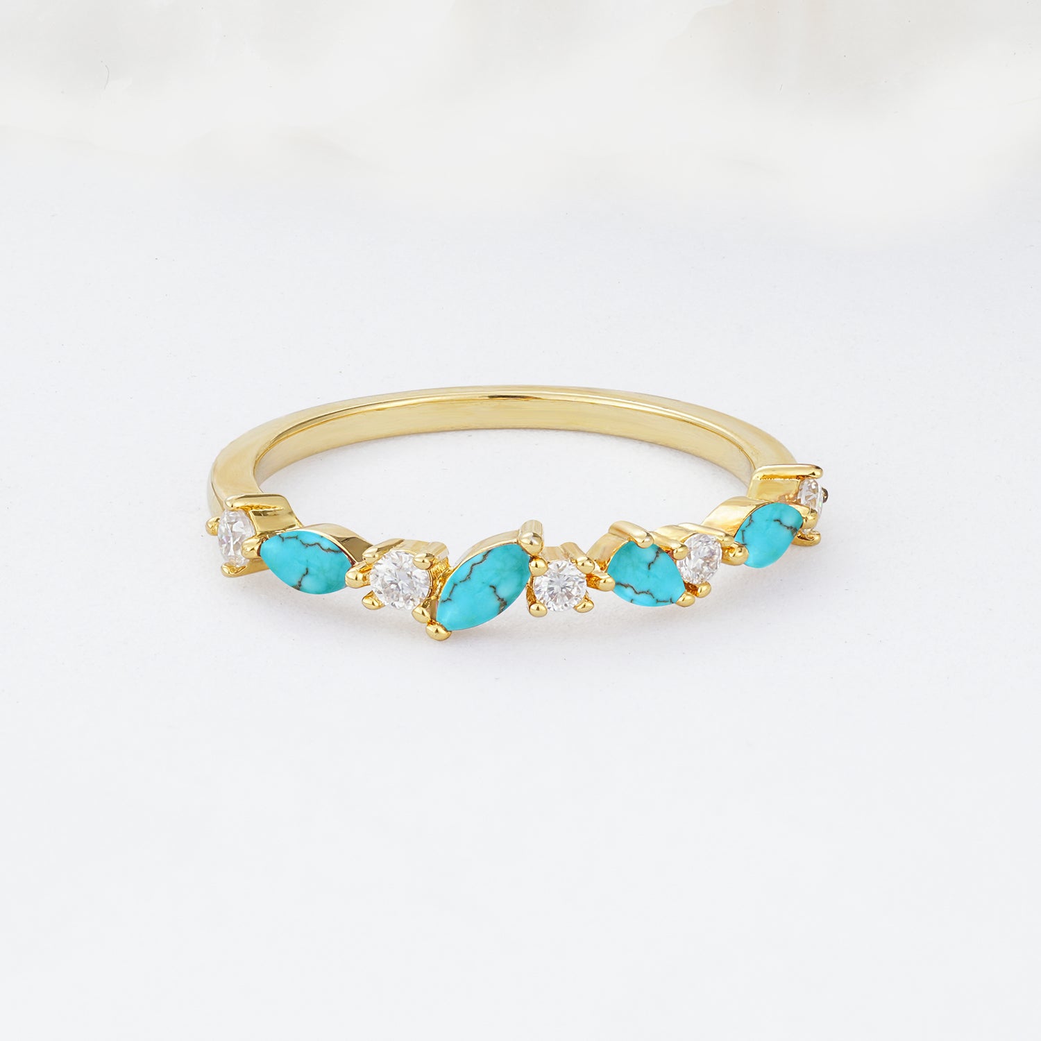 Delicate Marquise Cut Half Eternity Turquoise Wedding Band