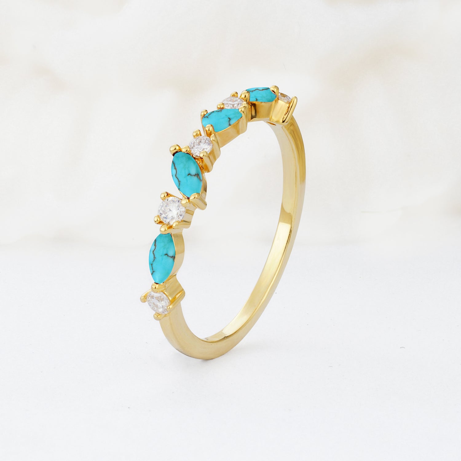 Delicate Marquise Cut Half Eternity Turquoise Wedding Band