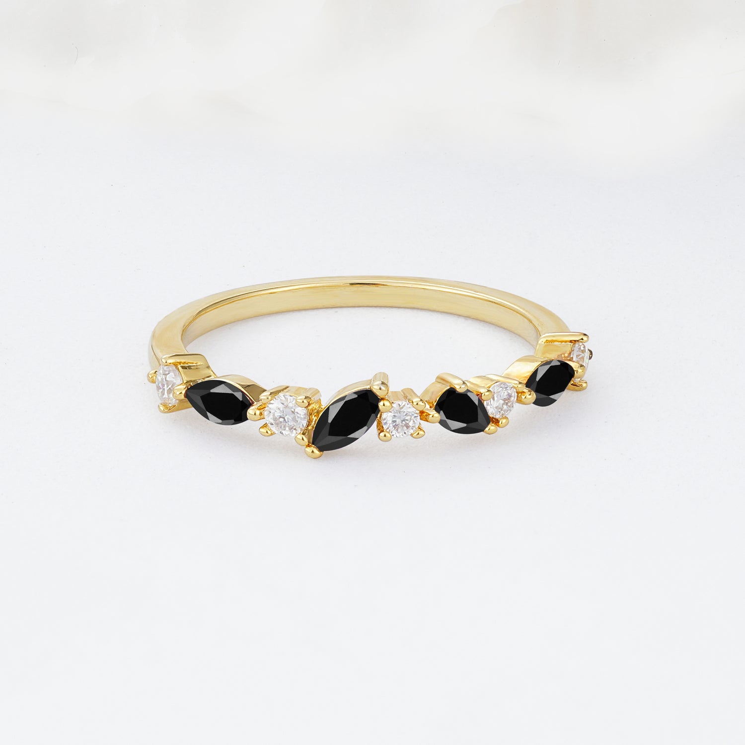 Delicate Marquise Cut Half Eternity Black Onyx Wedding Band